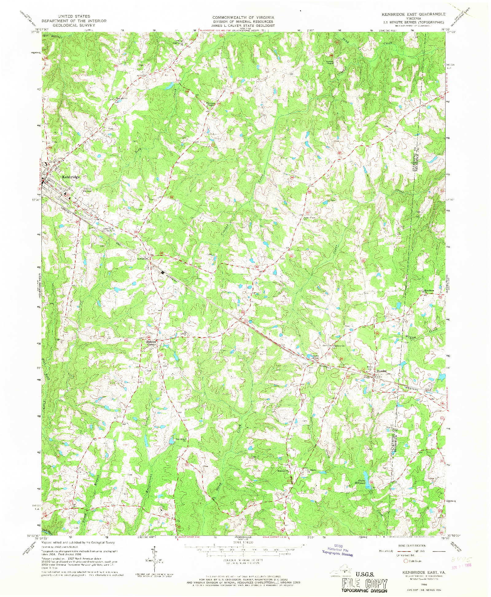 USGS 1:24000-SCALE QUADRANGLE FOR KENBRIDGE EAST, VA 1966