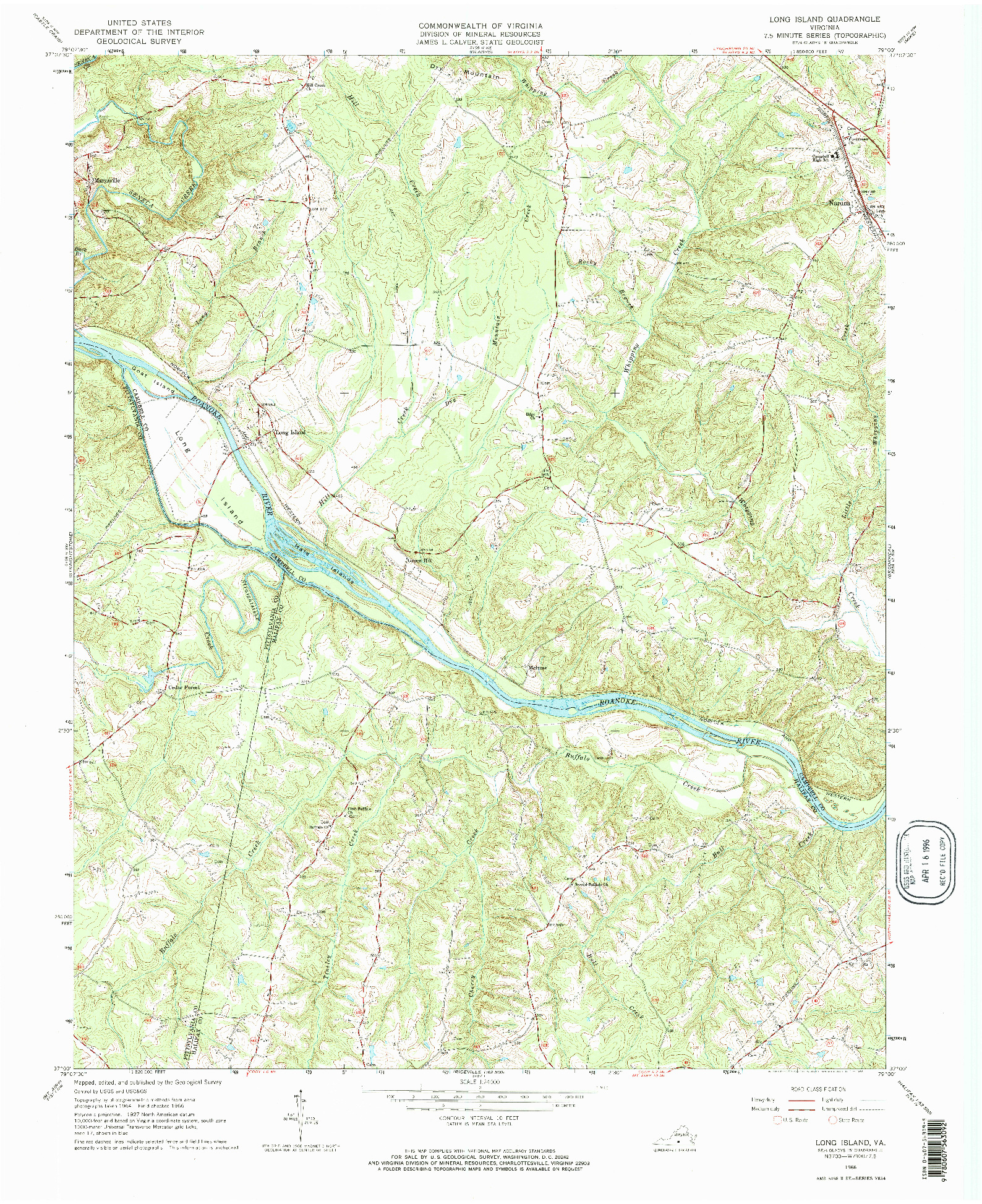 USGS 1:24000-SCALE QUADRANGLE FOR LONG ISLAND, VA 1966