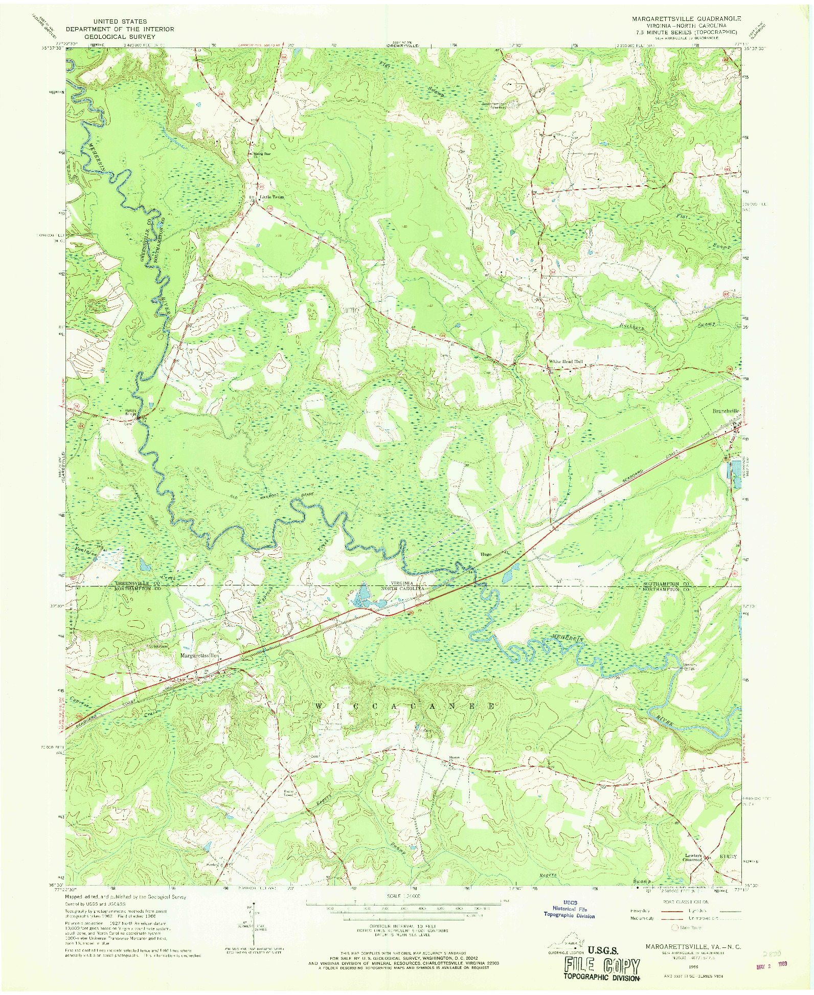 USGS 1:24000-SCALE QUADRANGLE FOR MARGARETTSVILLE, VA 1966