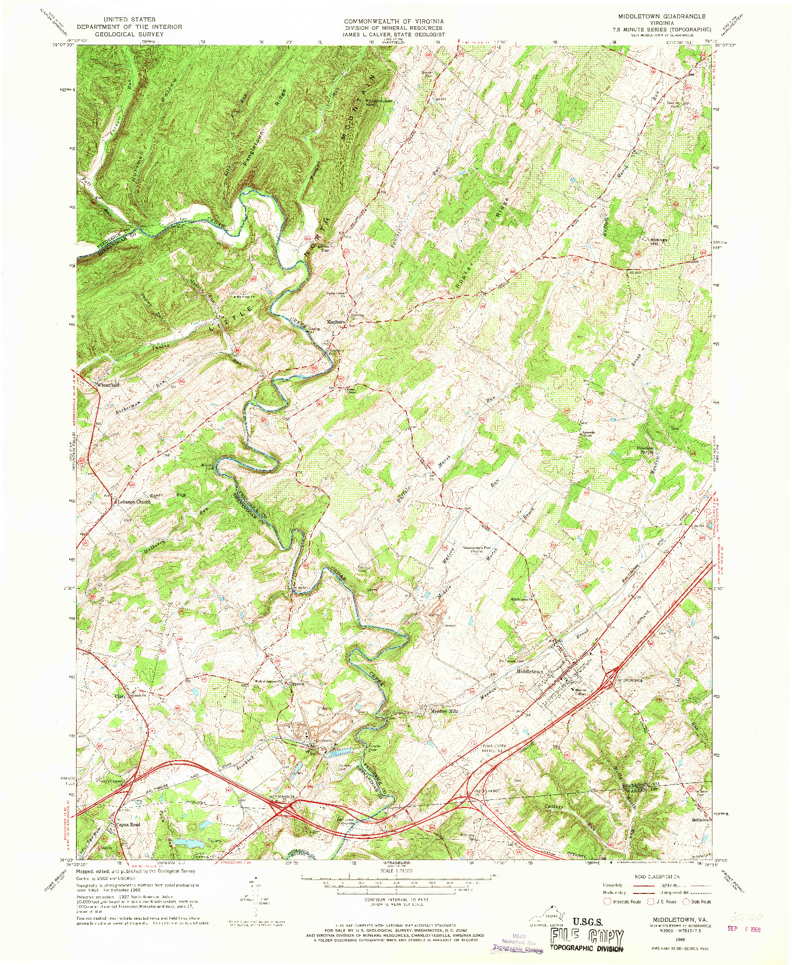 USGS 1:24000-SCALE QUADRANGLE FOR MIDDLETOWN, VA 1966