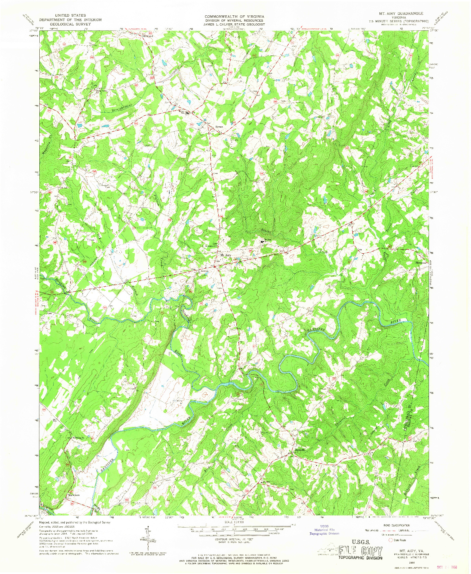 USGS 1:24000-SCALE QUADRANGLE FOR MT AIRY, VA 1966