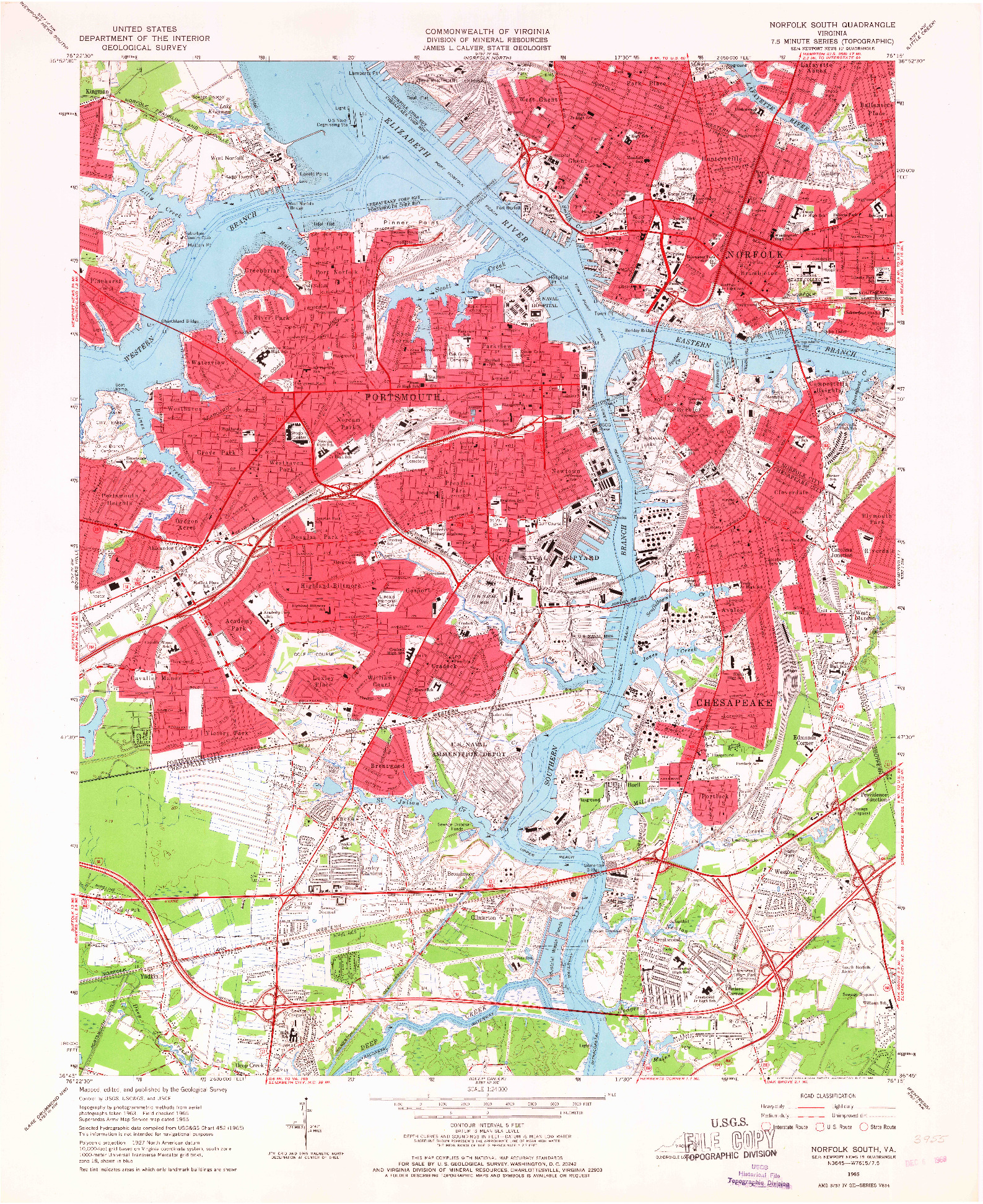 USGS 1:24000-SCALE QUADRANGLE FOR NORFOLK SOUTH, VA 1965