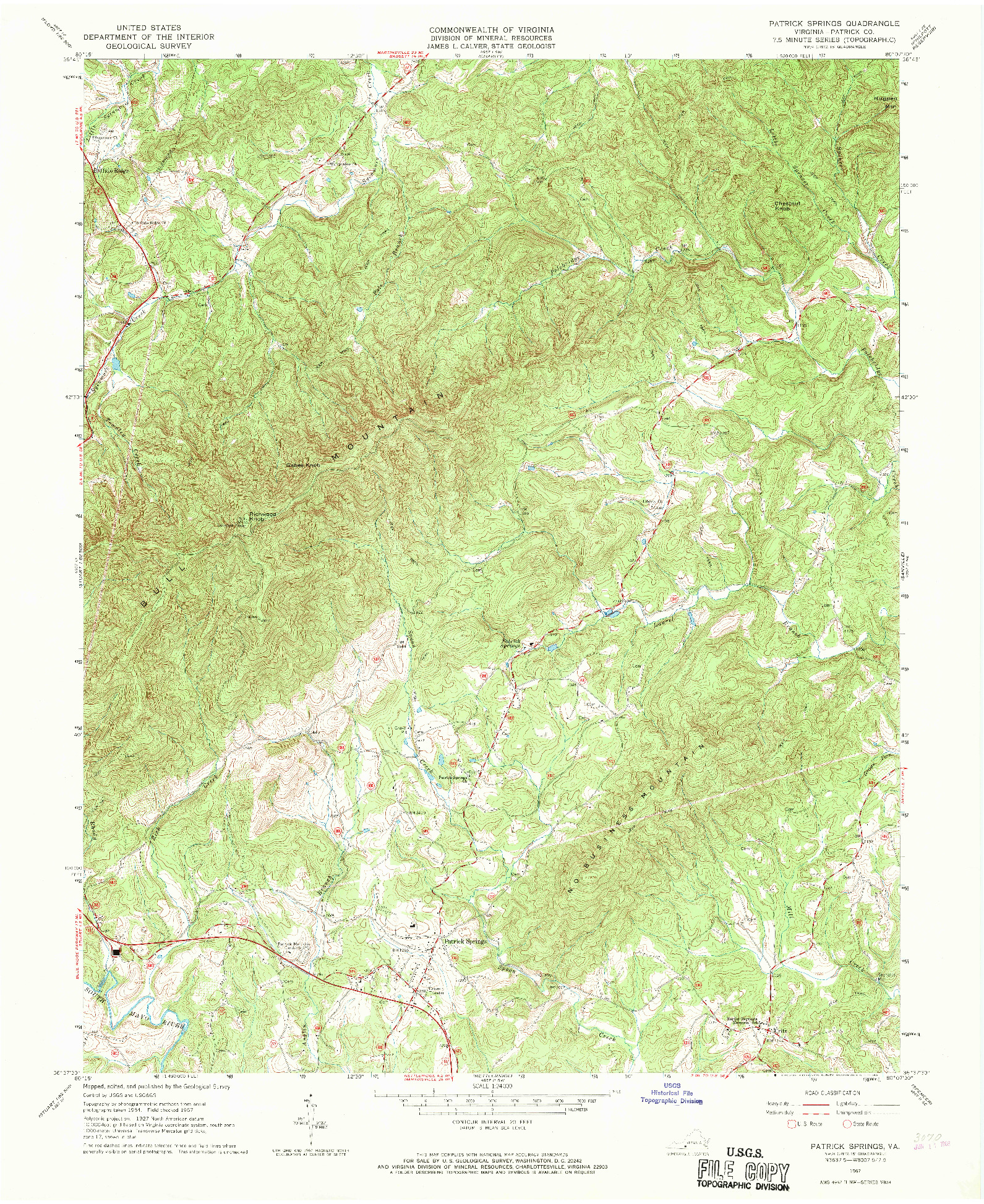 USGS 1:24000-SCALE QUADRANGLE FOR PATRICK SPRINGS, VA 1967