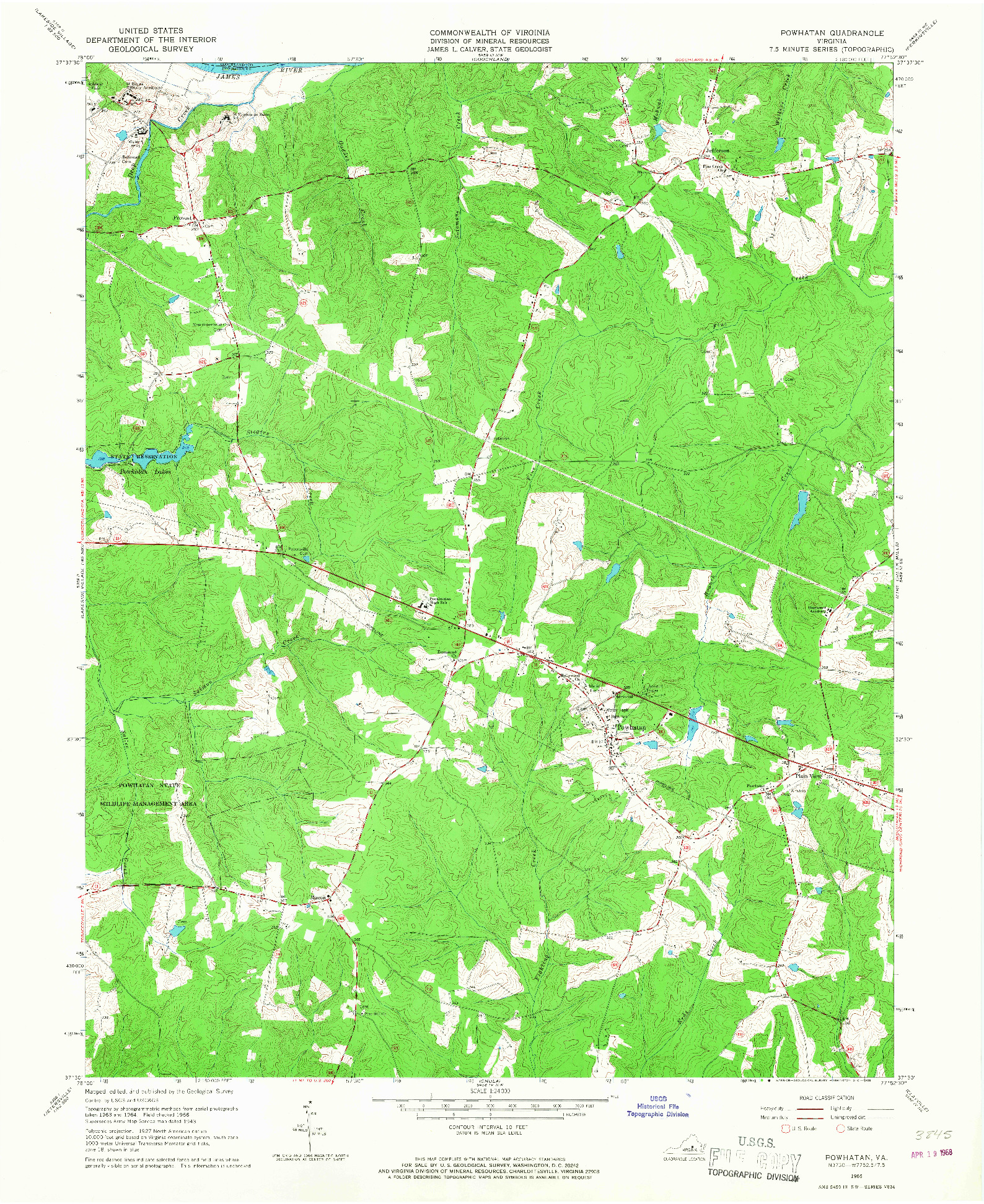 USGS 1:24000-SCALE QUADRANGLE FOR POWHATAN, VA 1966