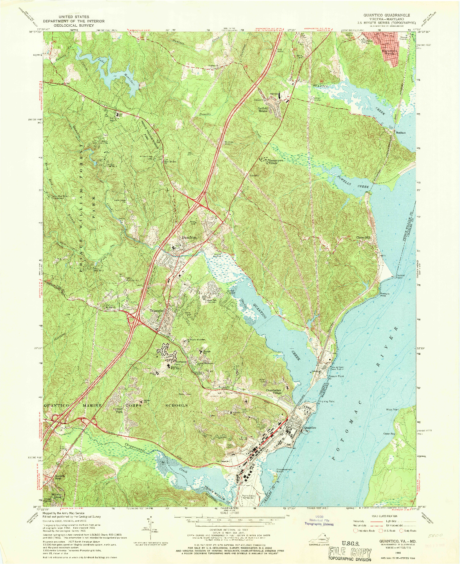 USGS 1:24000-SCALE QUADRANGLE FOR QUANTICO, VA 1966