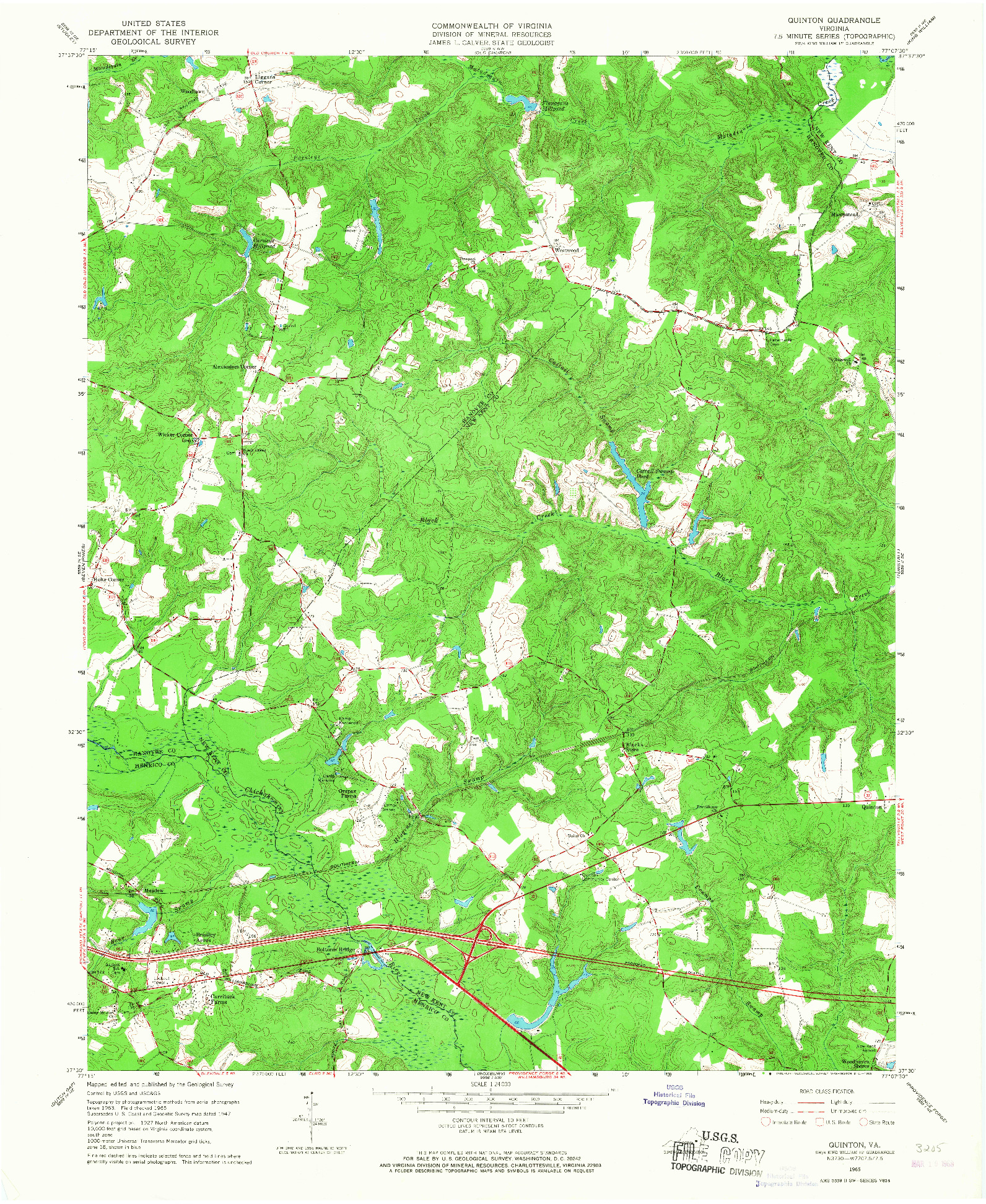 USGS 1:24000-SCALE QUADRANGLE FOR QUINTON, VA 1965