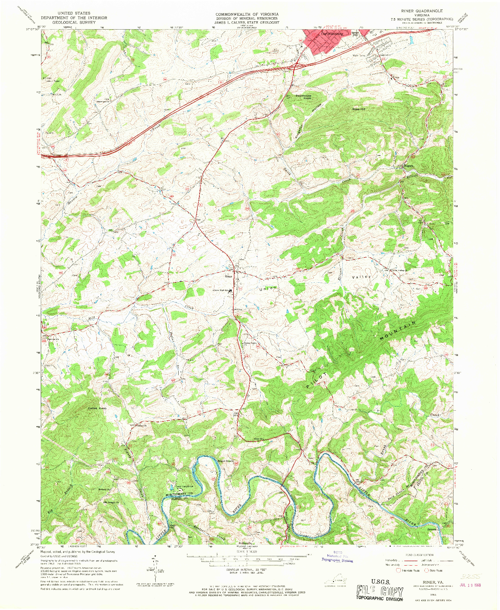 USGS 1:24000-SCALE QUADRANGLE FOR RINER, VA 1965