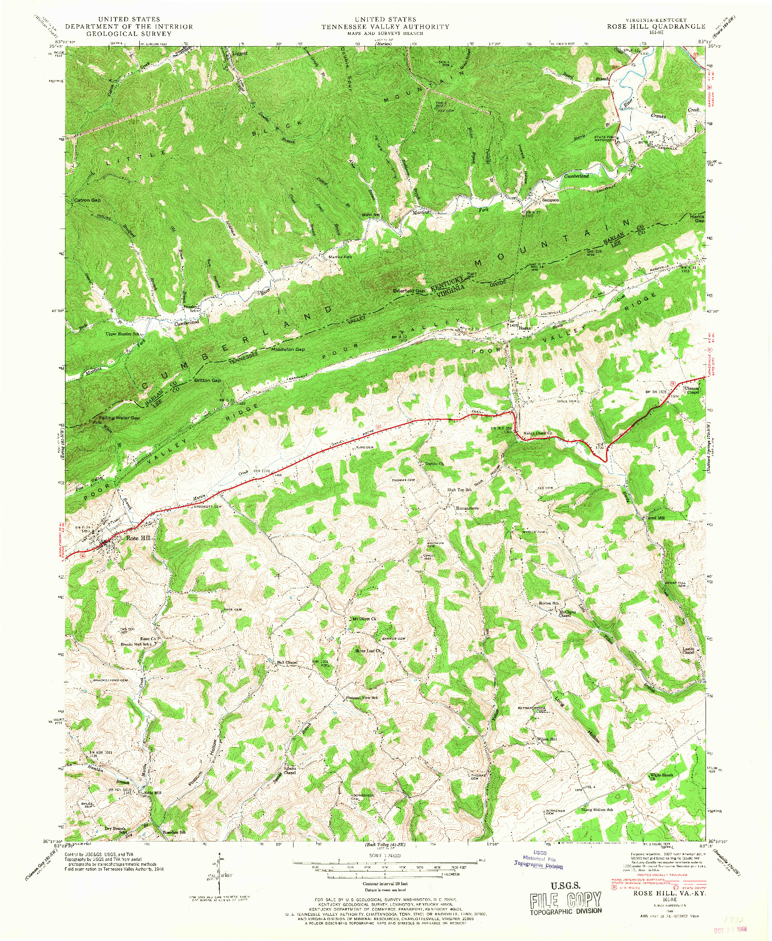 USGS 1:24000-SCALE QUADRANGLE FOR ROSE HILL, VA 1946