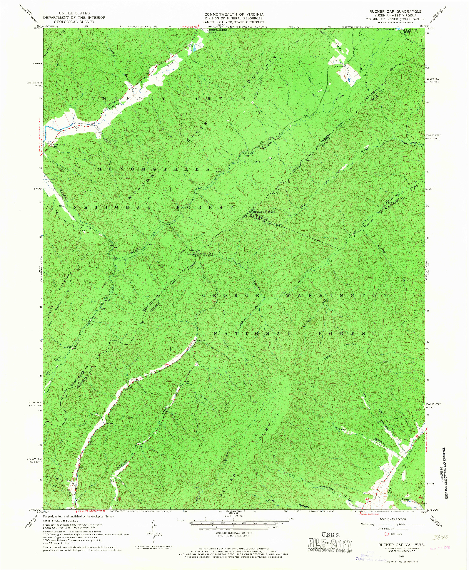 USGS 1:24000-SCALE QUADRANGLE FOR RUCKER GAP, VA 1966