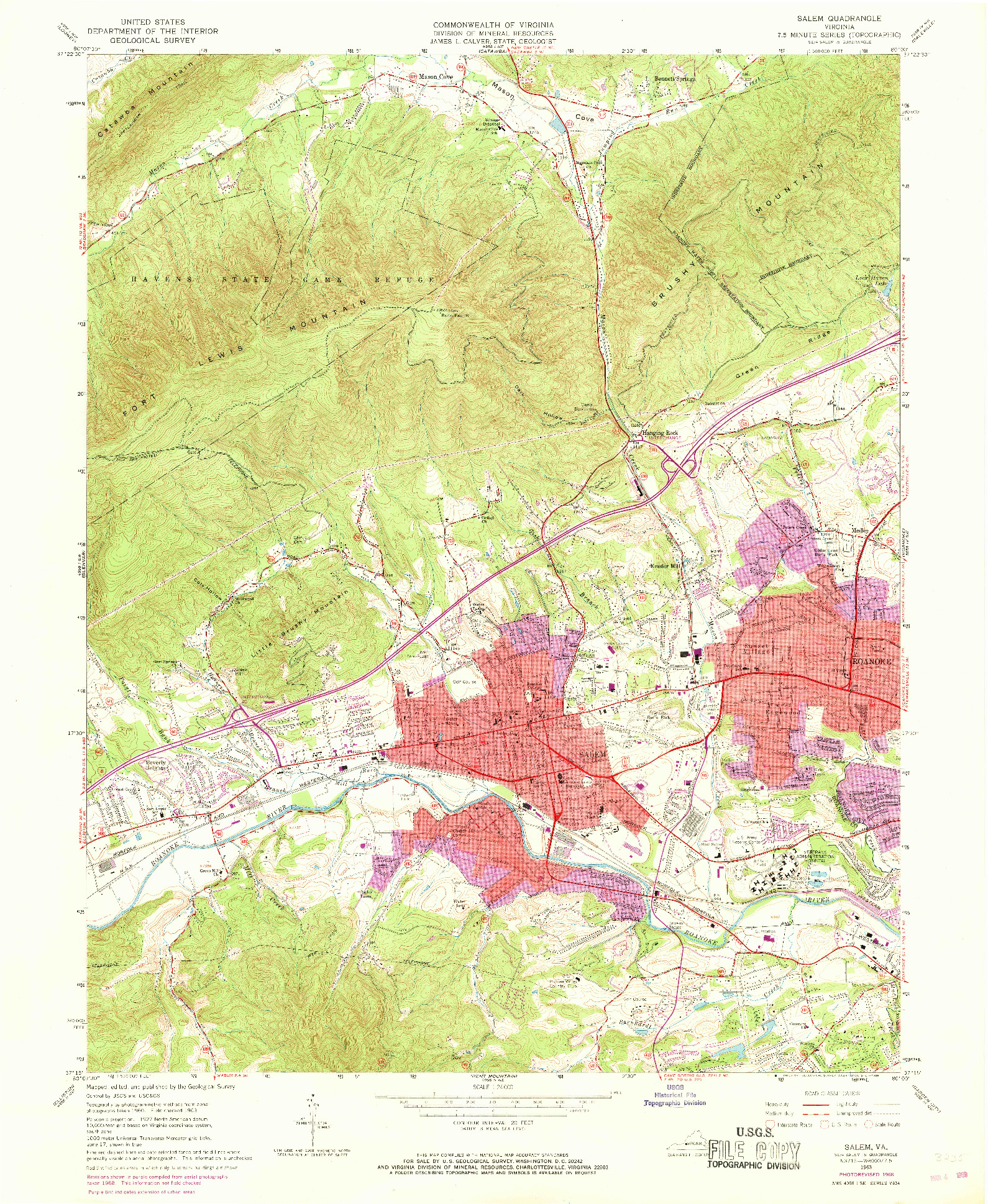 USGS 1:24000-SCALE QUADRANGLE FOR SALEM, VA 1963