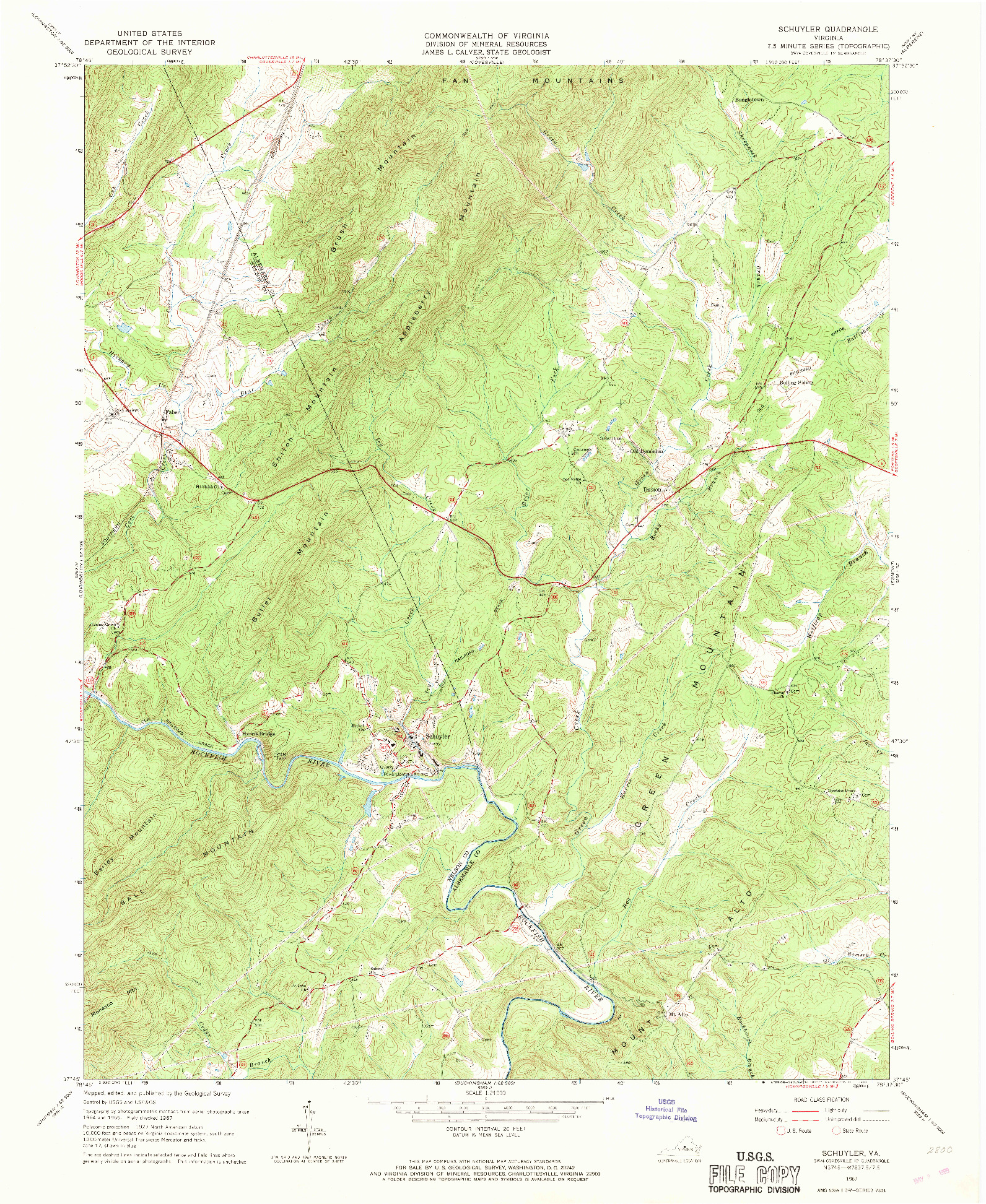 USGS 1:24000-SCALE QUADRANGLE FOR SCHUYLER, VA 1967