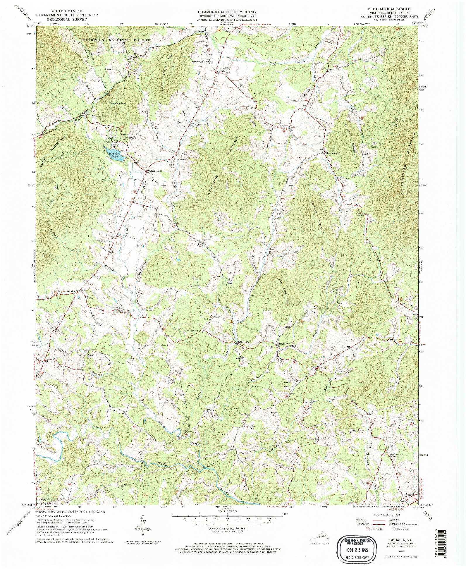 USGS 1:24000-SCALE QUADRANGLE FOR SEDALIA, VA 1965
