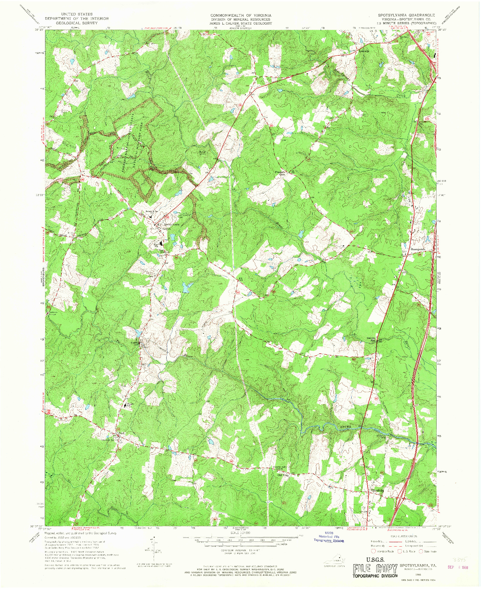 USGS 1:24000-SCALE QUADRANGLE FOR SPOTSYLVANIA, VA 1966