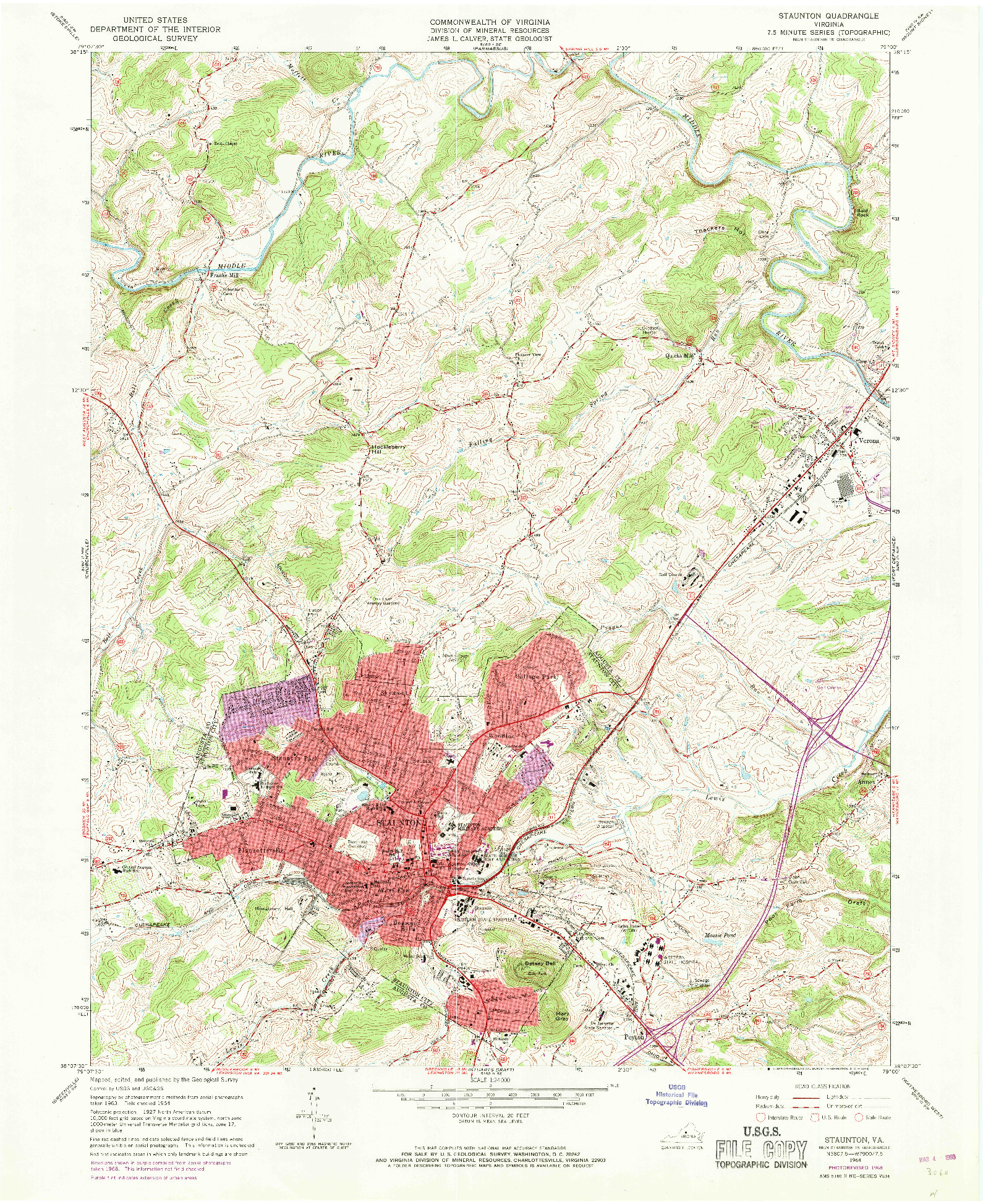 USGS 1:24000-SCALE QUADRANGLE FOR STAUNTON, VA 1964