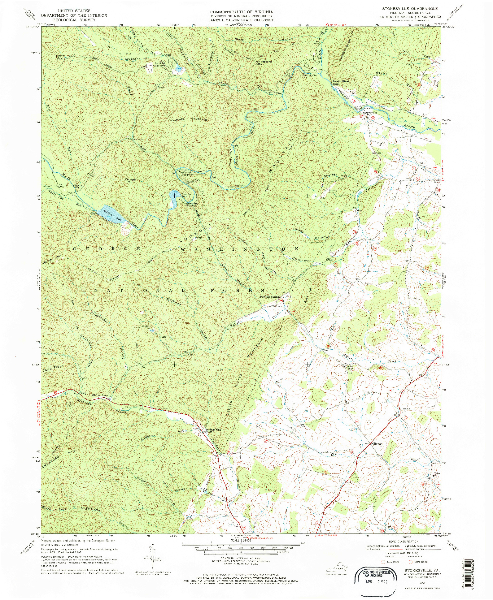 USGS 1:24000-SCALE QUADRANGLE FOR STOKESVILLE, VA 1967