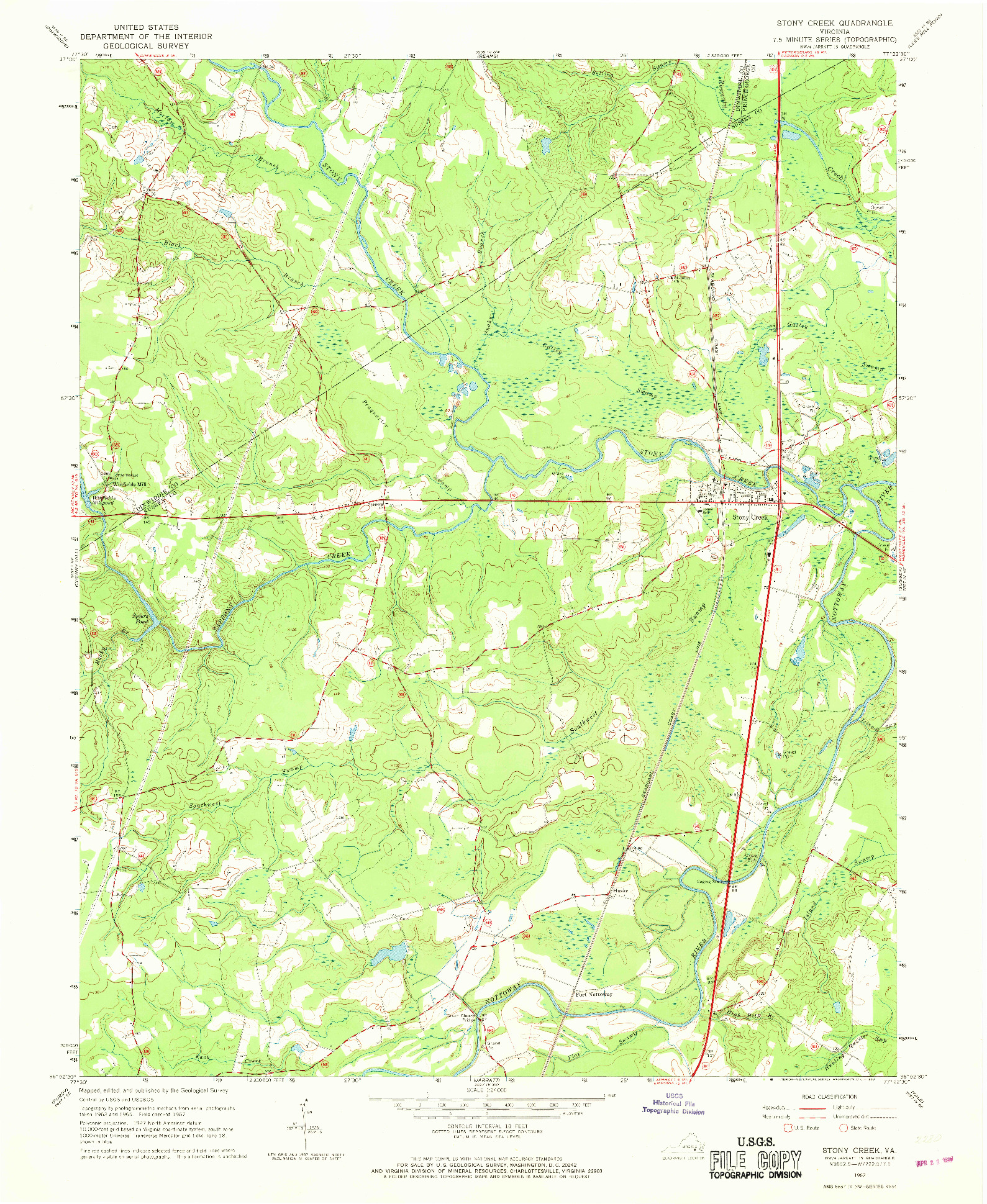 USGS 1:24000-SCALE QUADRANGLE FOR STONY CREEK, VA 1967