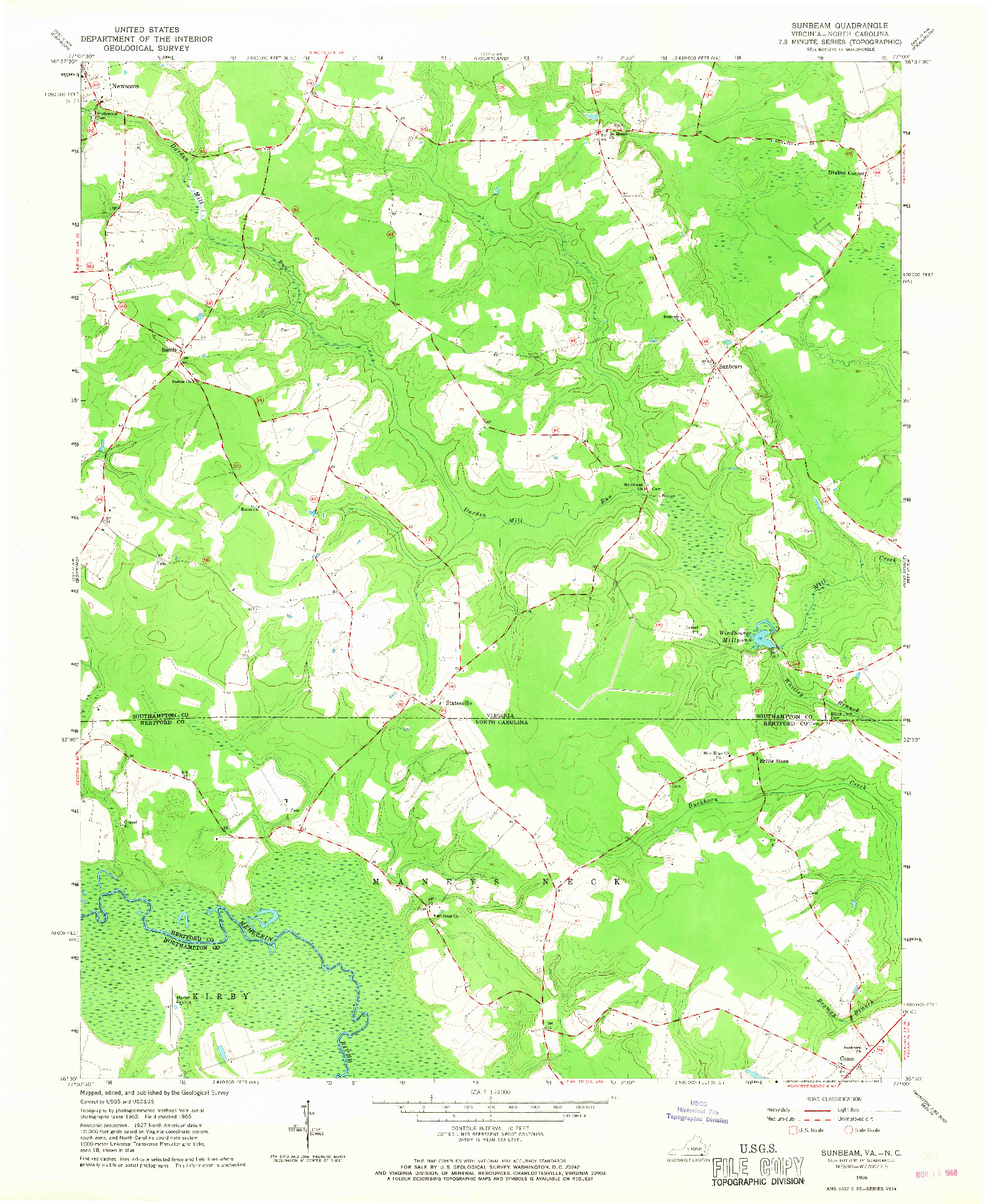 USGS 1:24000-SCALE QUADRANGLE FOR SUNBEAM, VA 1966