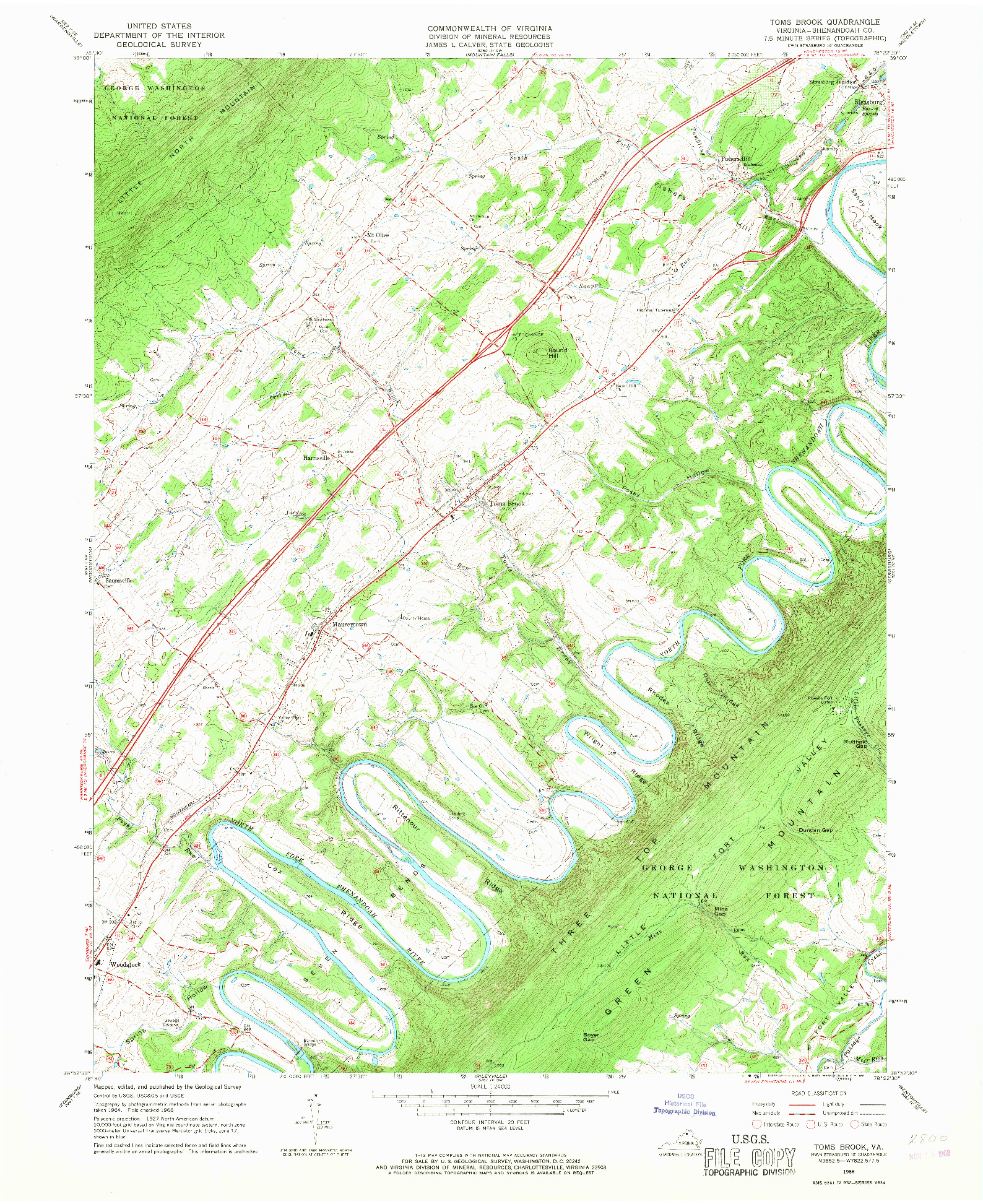 USGS 1:24000-SCALE QUADRANGLE FOR TOMS BROOK, VA 1966
