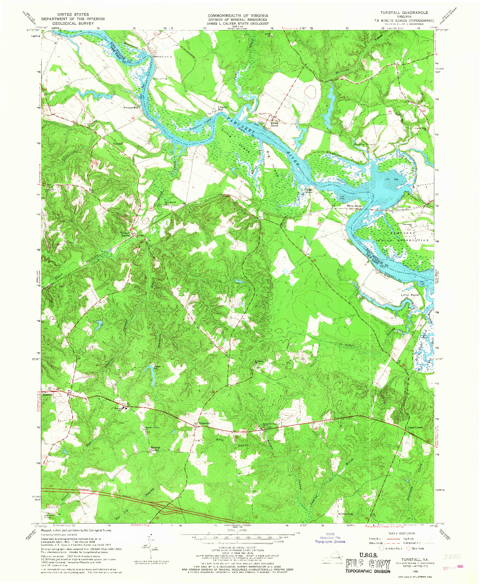 USGS 1:24000-SCALE QUADRANGLE FOR TUNSTALL, VA 1966