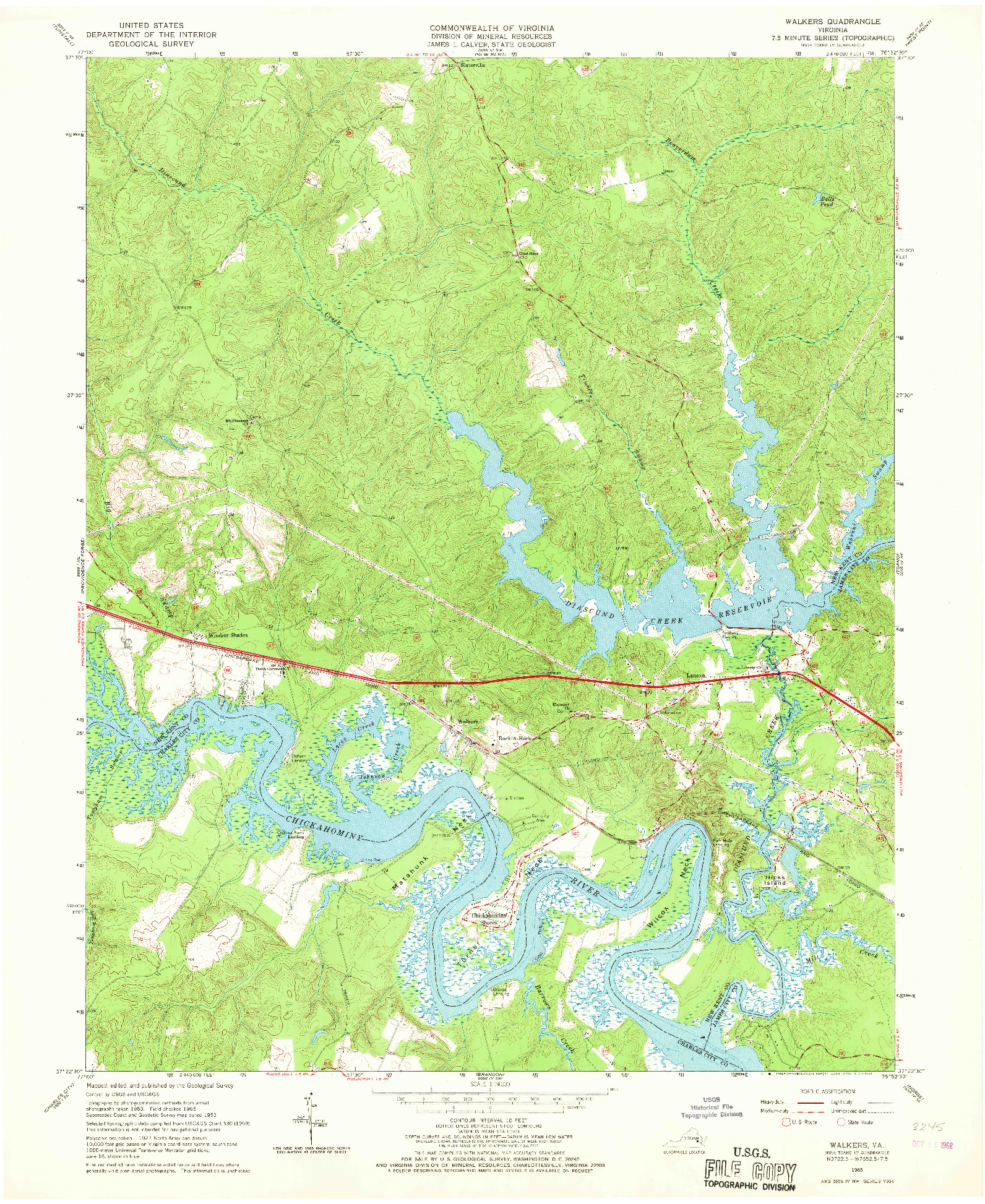 USGS 1:24000-SCALE QUADRANGLE FOR WALKERS, VA 1965