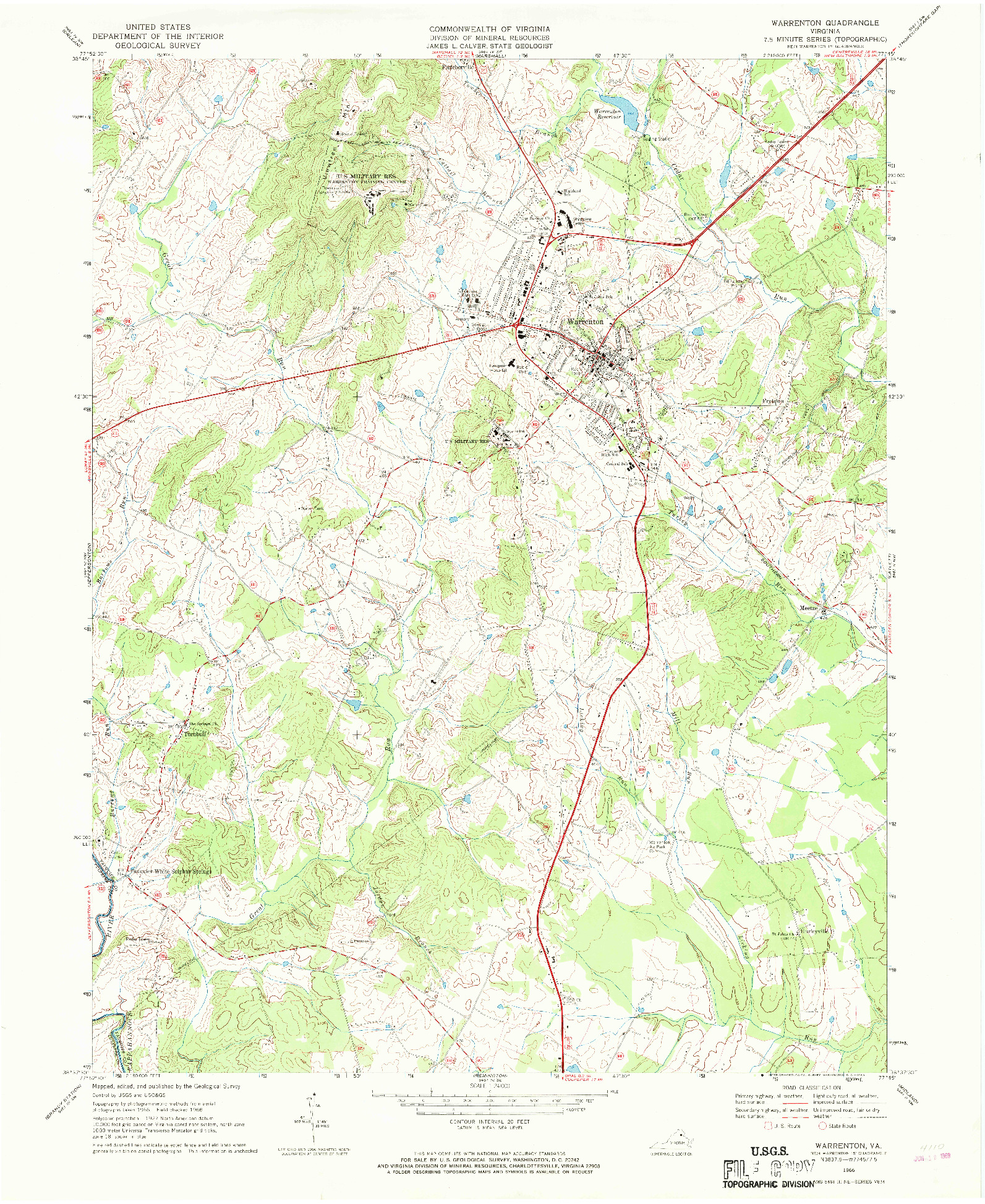 USGS 1:24000-SCALE QUADRANGLE FOR WARRENTON, VA 1966