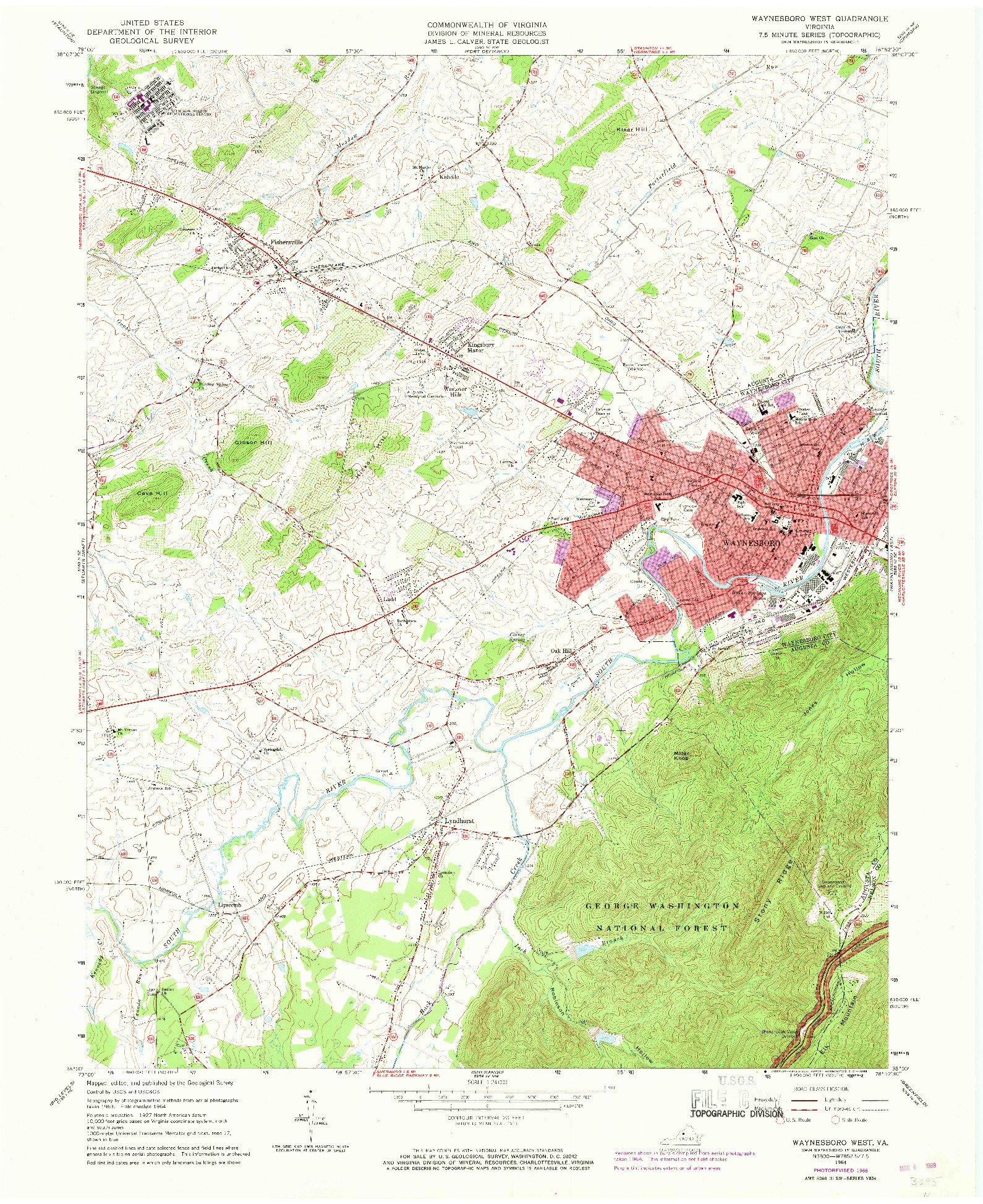 USGS 1:24000-SCALE QUADRANGLE FOR WAYNESBORO WEST, VA 1964