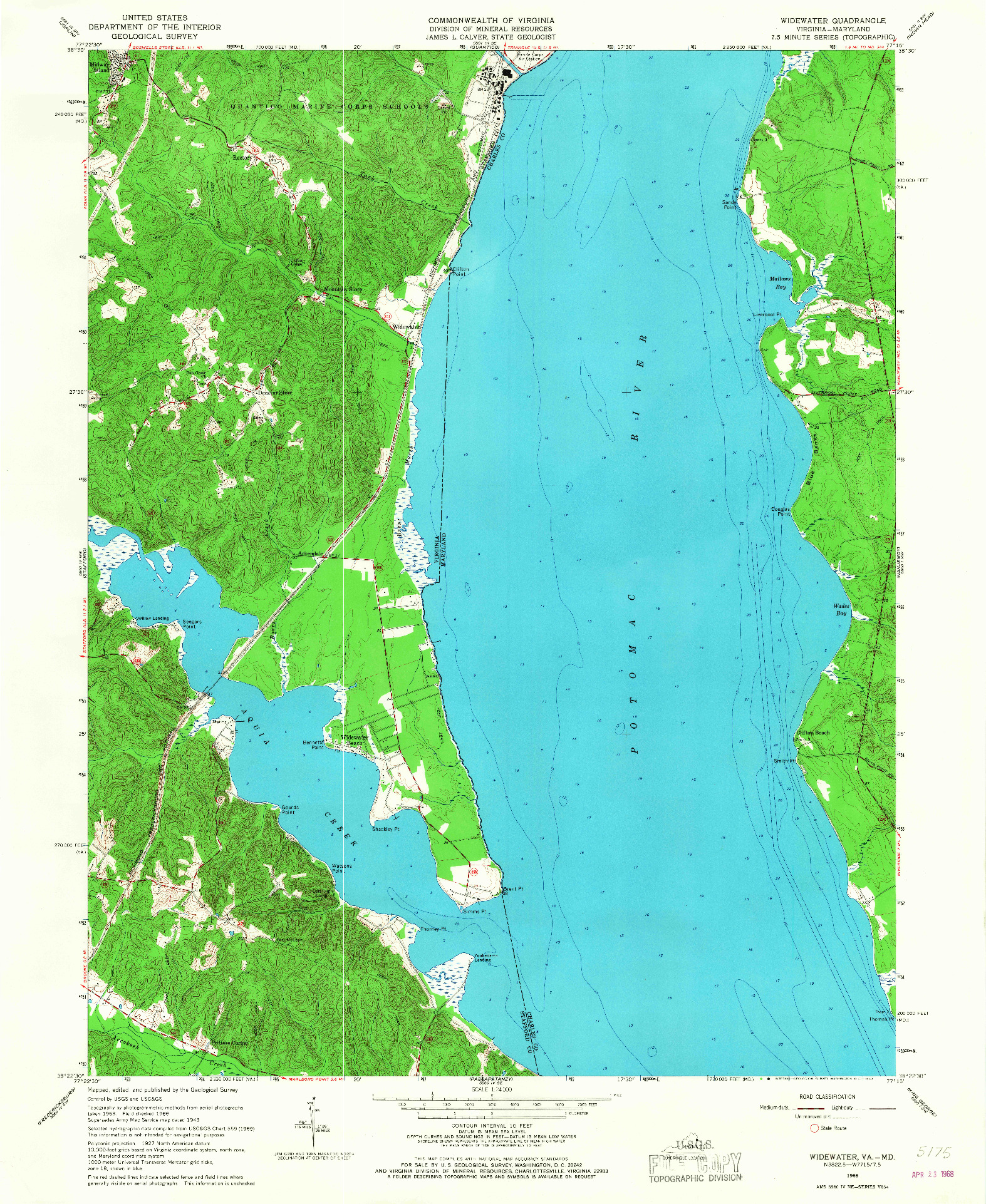 USGS 1:24000-SCALE QUADRANGLE FOR WIDEWATER, VA 1966