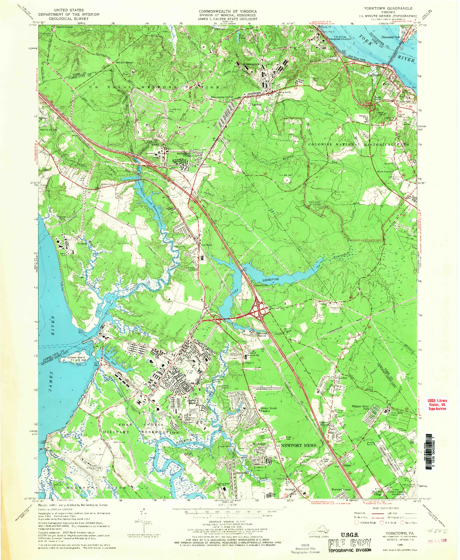 USGS 1:24000-SCALE QUADRANGLE FOR YORKTOWN, VA 1965