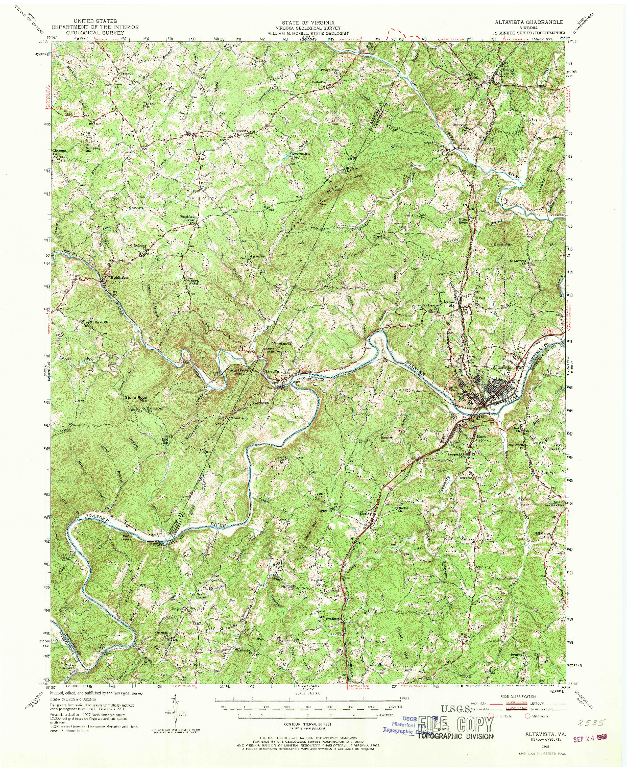 USGS 1:62500-SCALE QUADRANGLE FOR ALTAVISTA, VA 1951