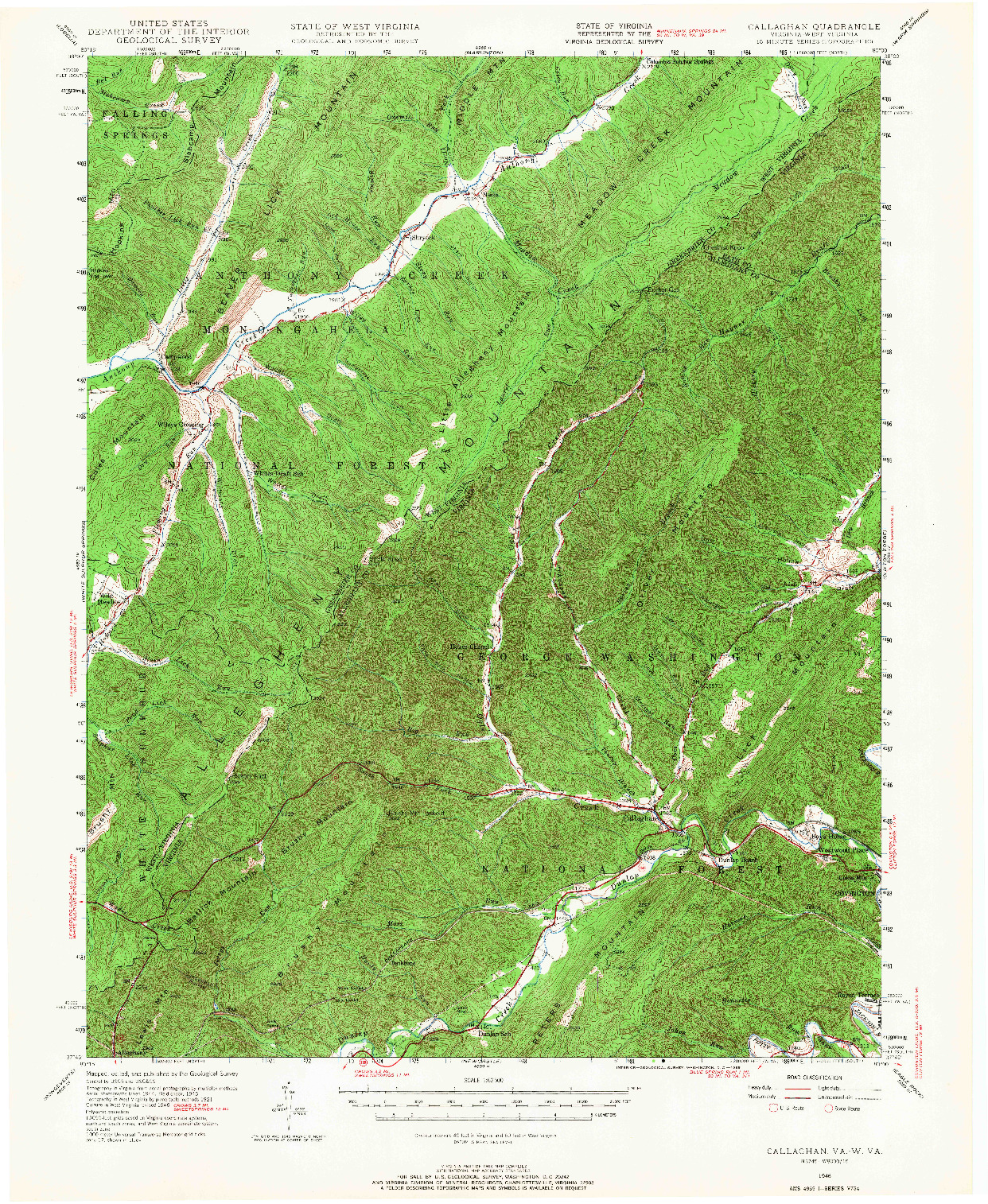 USGS 1:62500-SCALE QUADRANGLE FOR CALLAGHAN, VA 1946