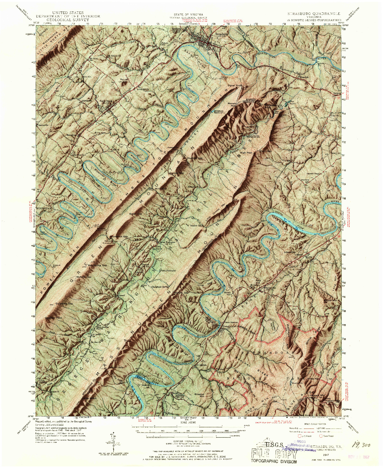 USGS 1:62500-SCALE QUADRANGLE FOR STRASBURG, VA 1947