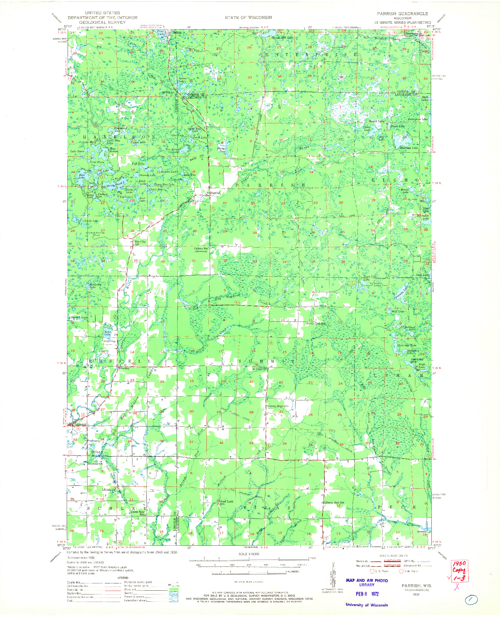 USGS 1:48000-SCALE QUADRANGLE FOR PARRISH, WI 1950