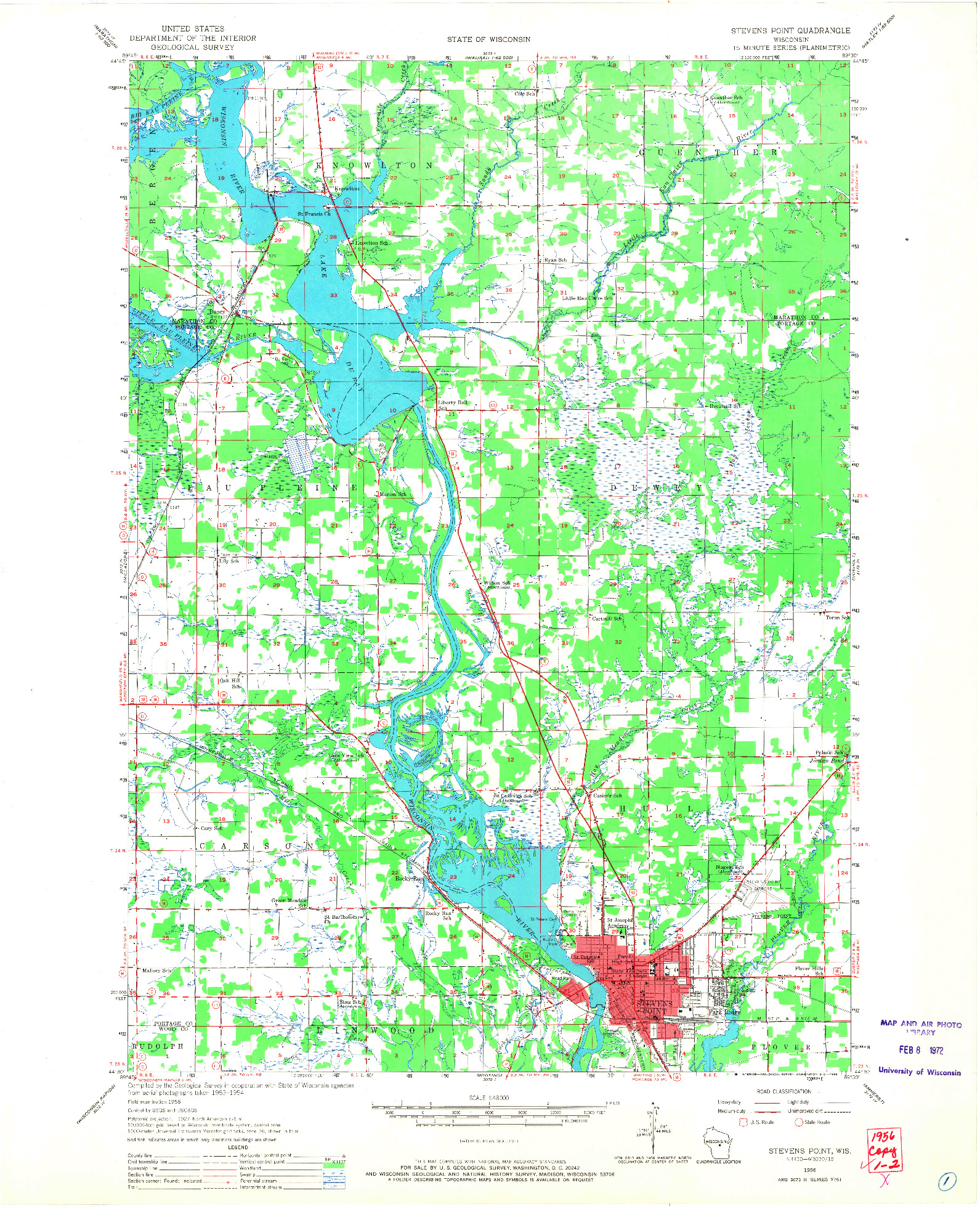 USGS 1:48000-SCALE QUADRANGLE FOR STEVENS POINT, WI 1956