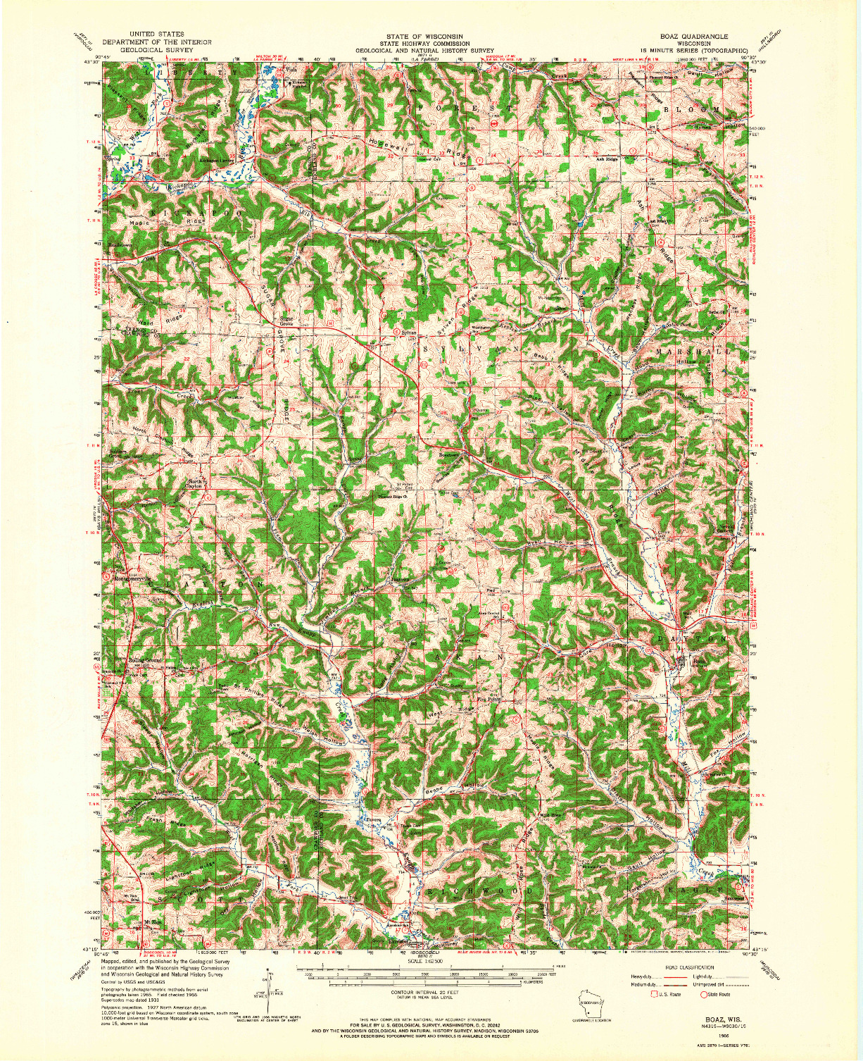USGS 1:62500-SCALE QUADRANGLE FOR BOAZ, WI 1966
