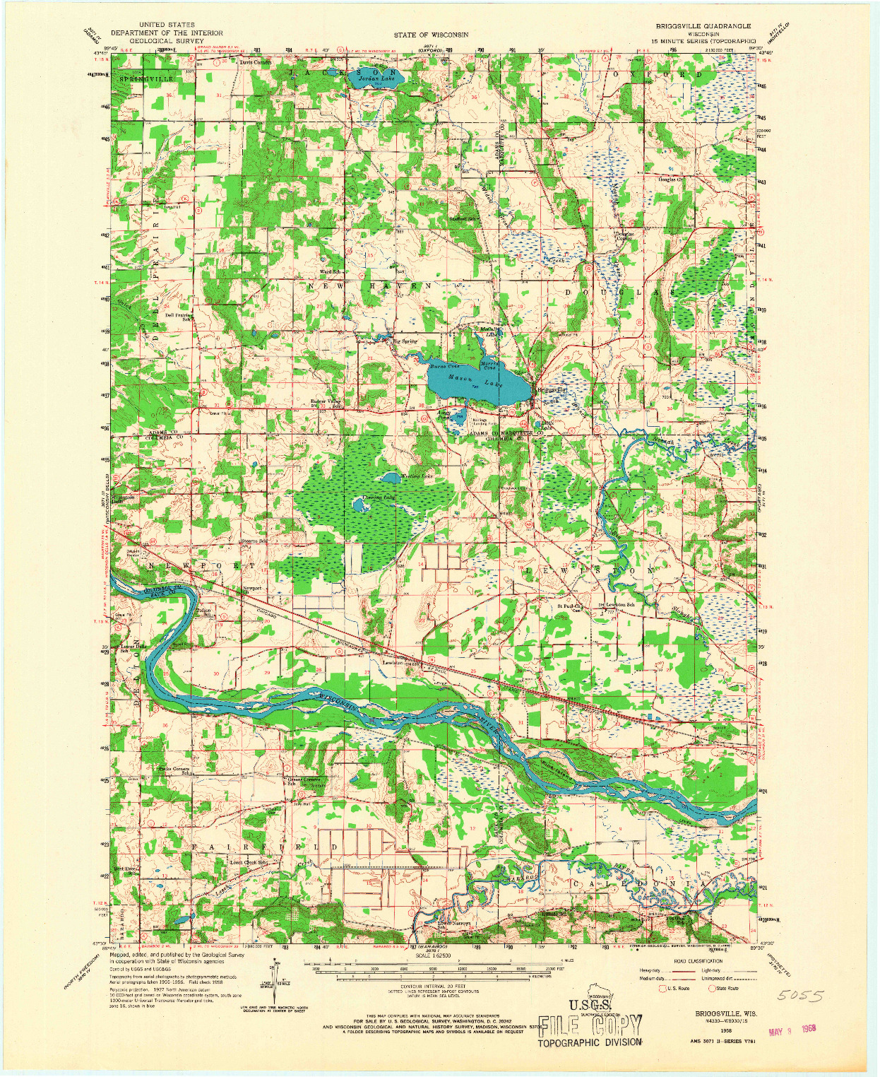 USGS 1:62500-SCALE QUADRANGLE FOR BRIGGSVILLE, WI 1958