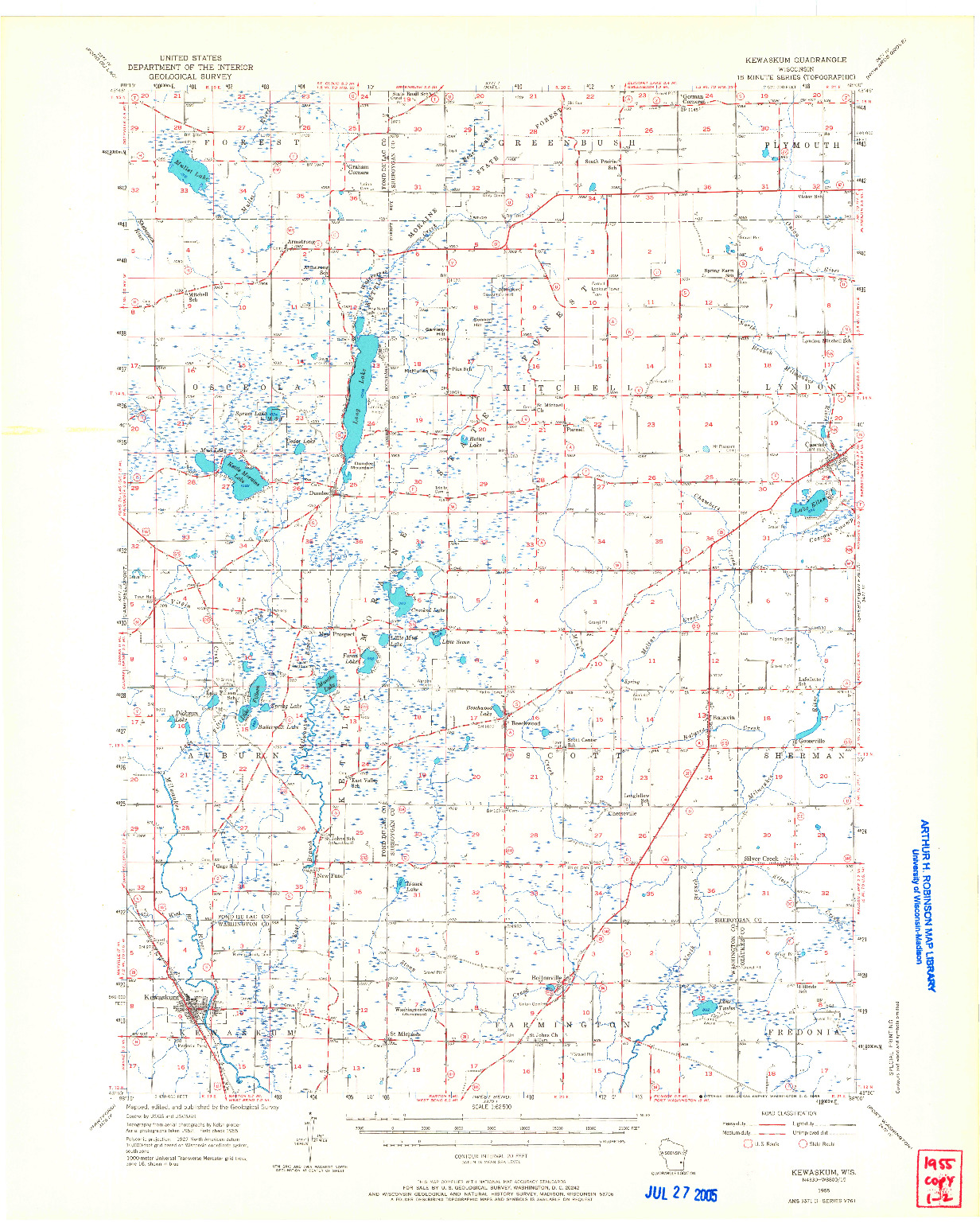 USGS 1:62500-SCALE QUADRANGLE FOR KEWASKUM, WI 1955