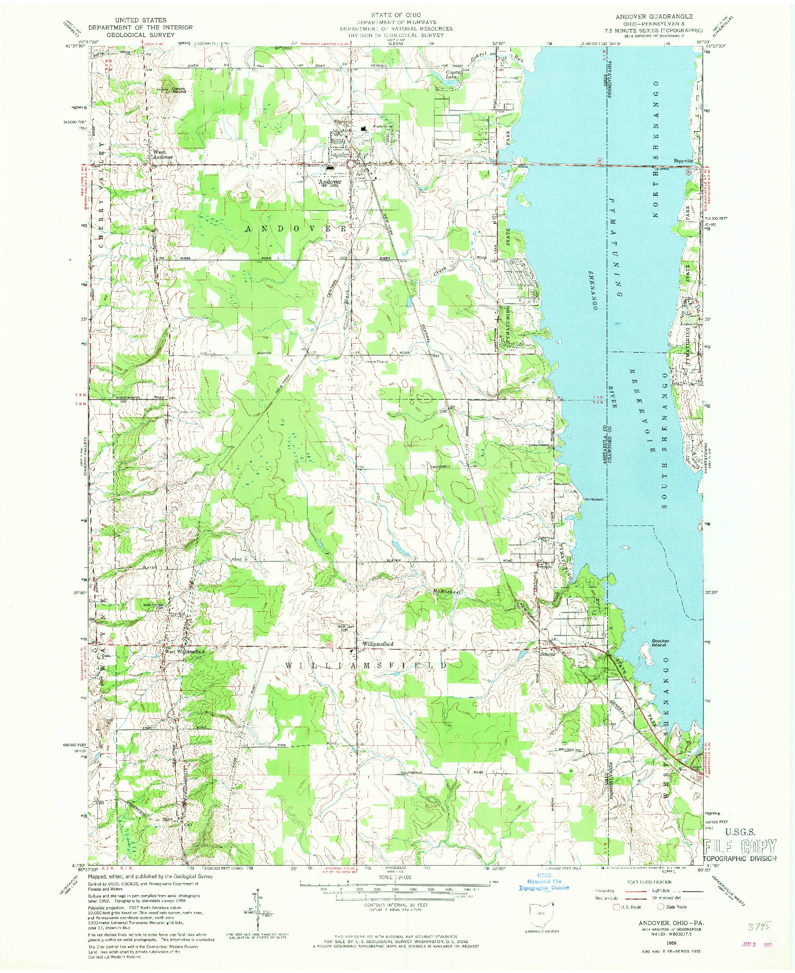 USGS 1:24000-SCALE QUADRANGLE FOR ANDOVER, OH 1959
