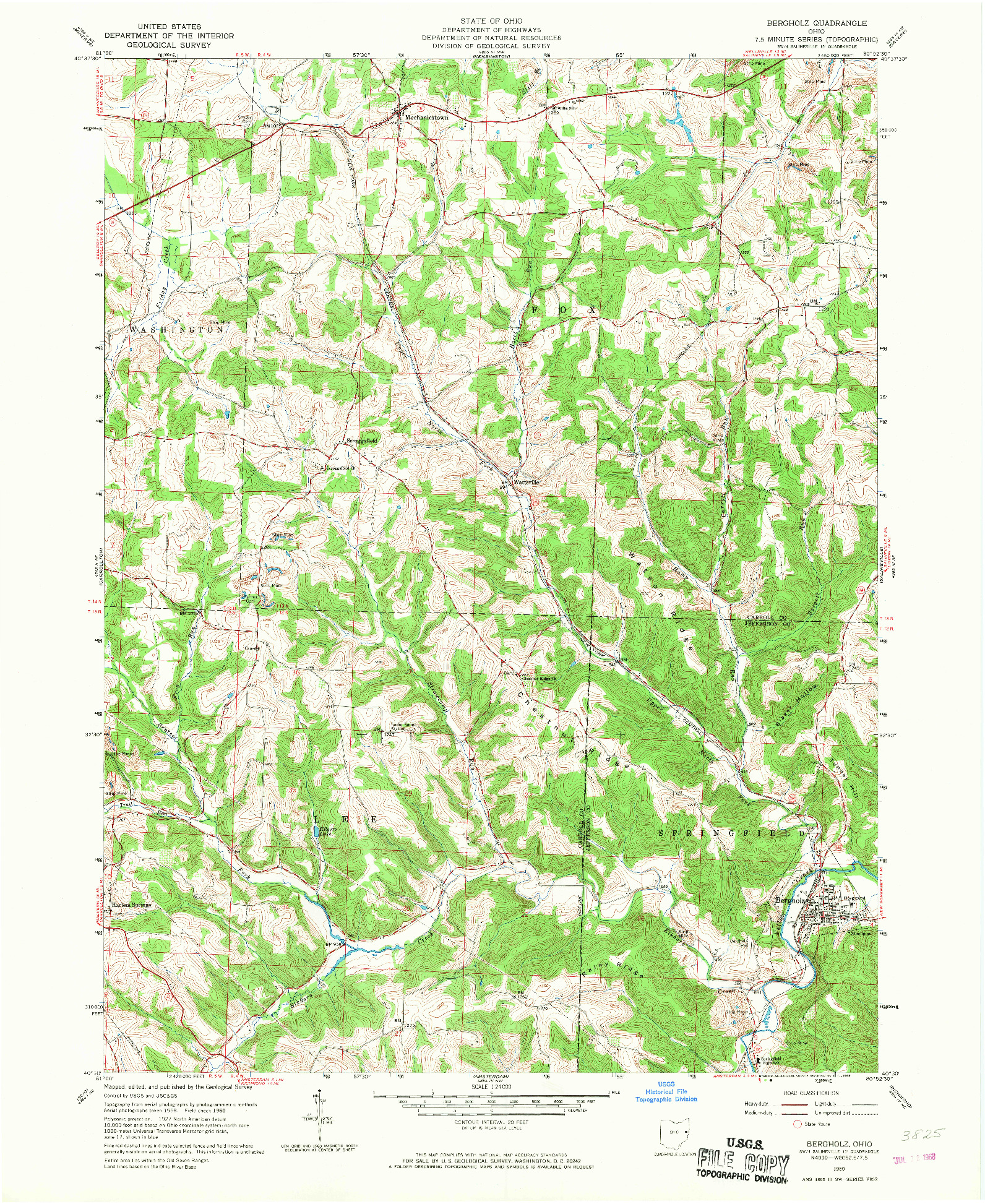 USGS 1:24000-SCALE QUADRANGLE FOR BERGHOLZ, OH 1960
