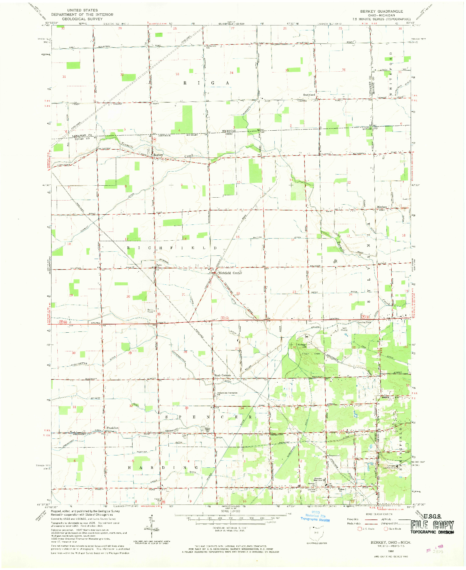 USGS 1:24000-SCALE QUADRANGLE FOR BERKEY, OH 1966