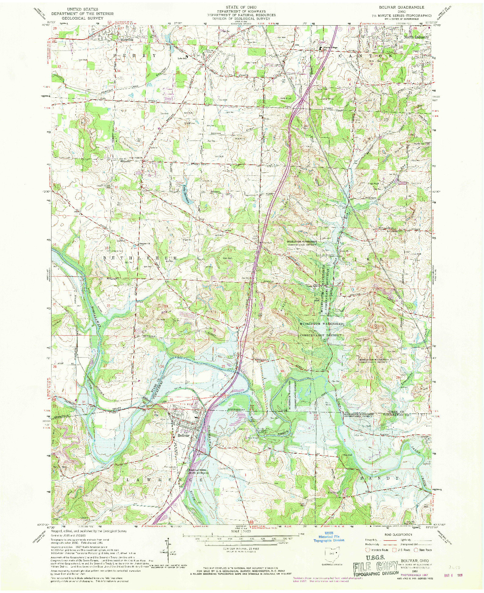 USGS 1:24000-SCALE QUADRANGLE FOR BOLIVAR, OH 1951