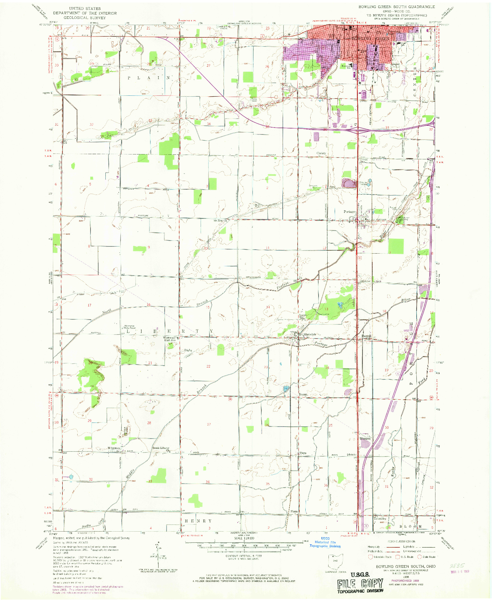 USGS 1:24000-SCALE QUADRANGLE FOR BOWLING GREEN SOUTH, OH 1958