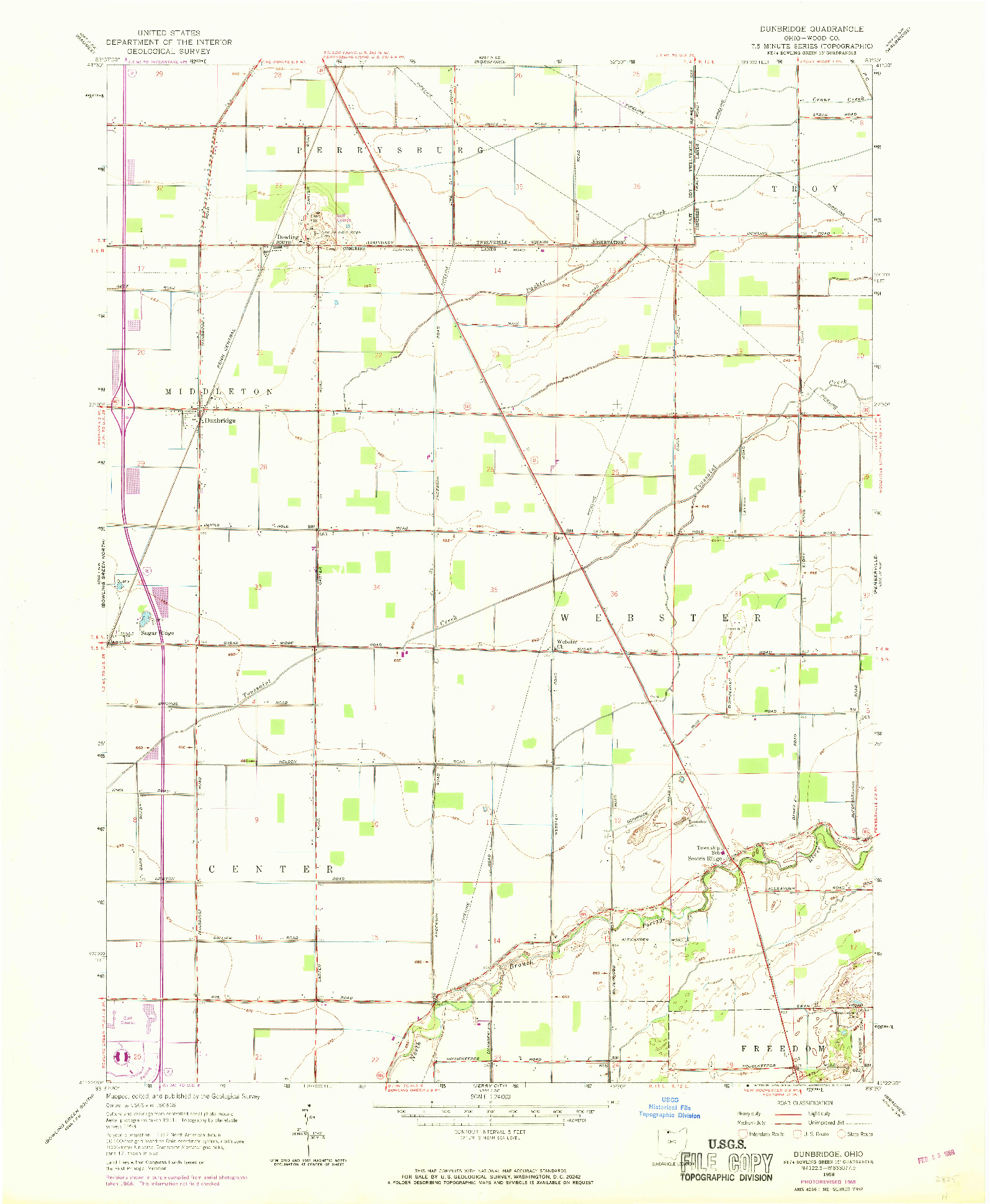USGS 1:24000-SCALE QUADRANGLE FOR DUNBRIDGE, OH 1958
