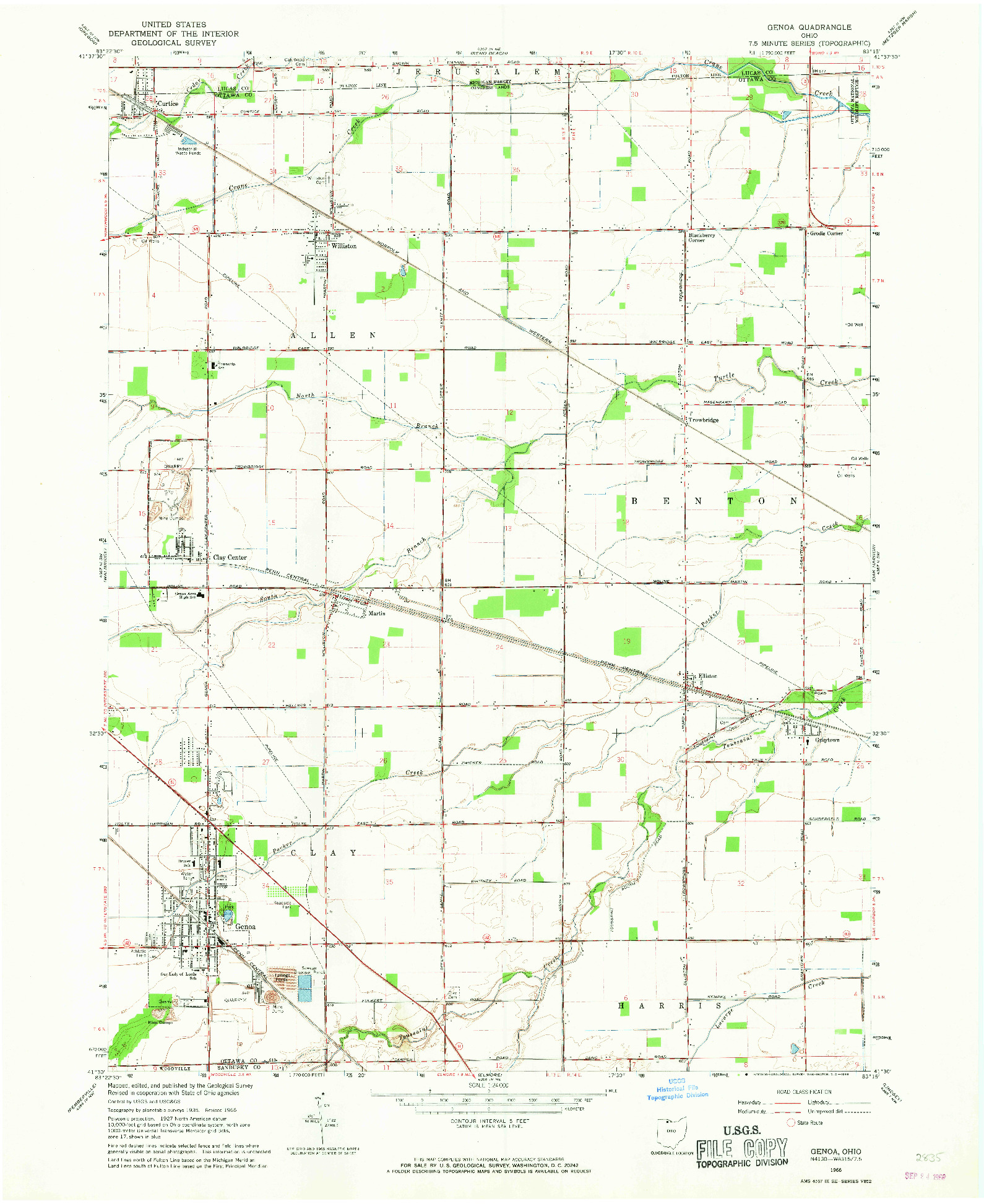 USGS 1:24000-SCALE QUADRANGLE FOR GENOA, OH 1966
