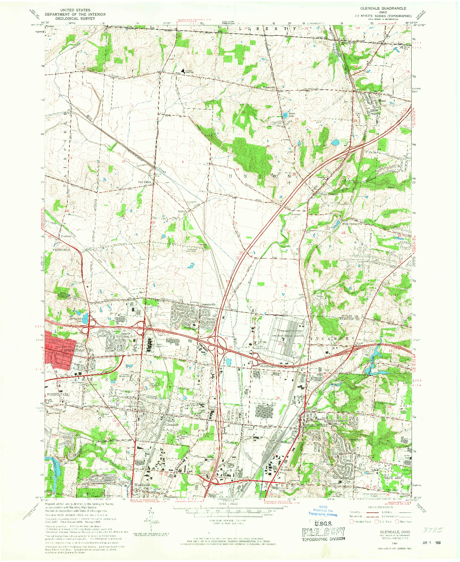 USGS 1:24000-SCALE QUADRANGLE FOR GLENDALE, OH 1965