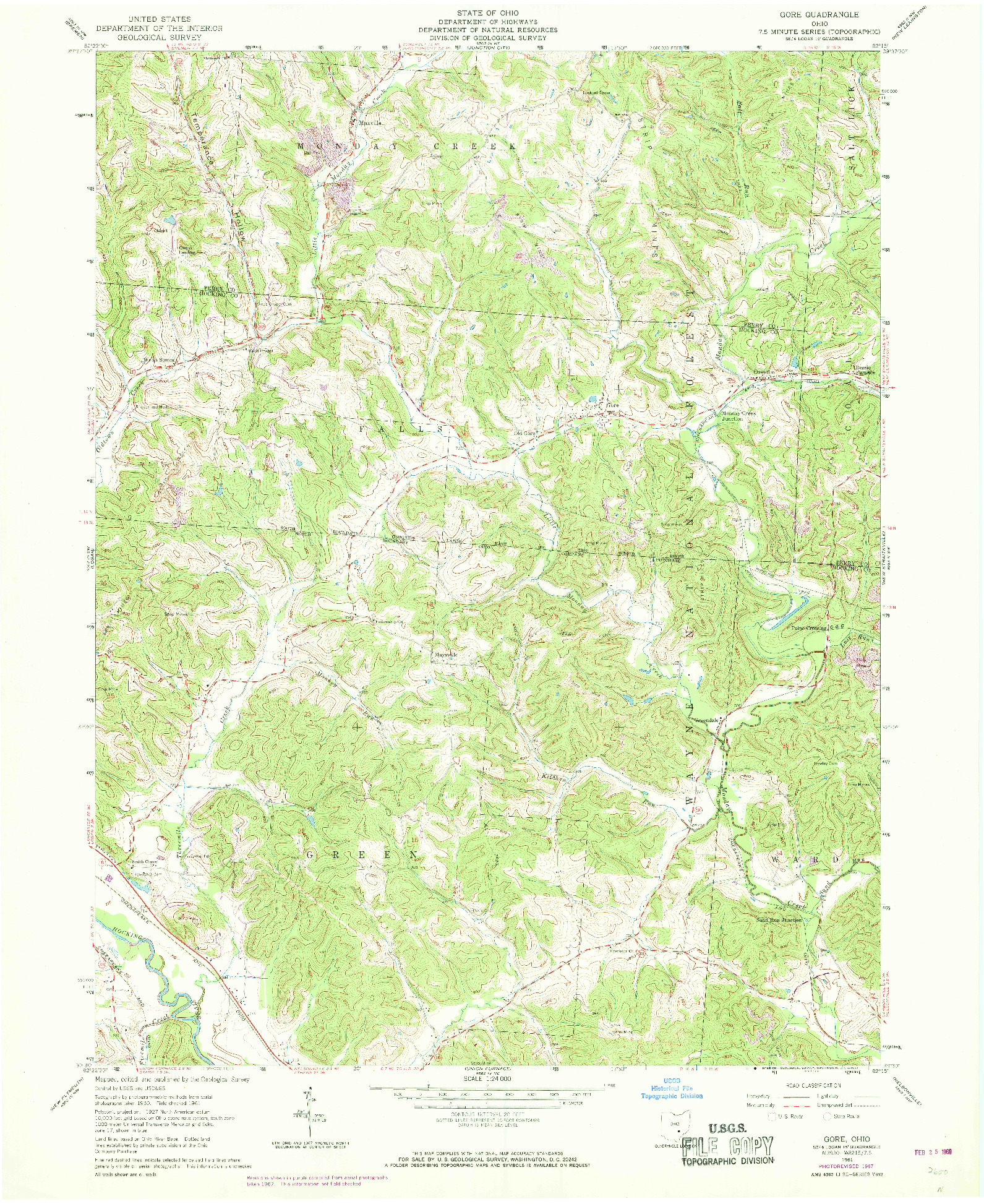 USGS 1:24000-SCALE QUADRANGLE FOR GORE, OH 1961