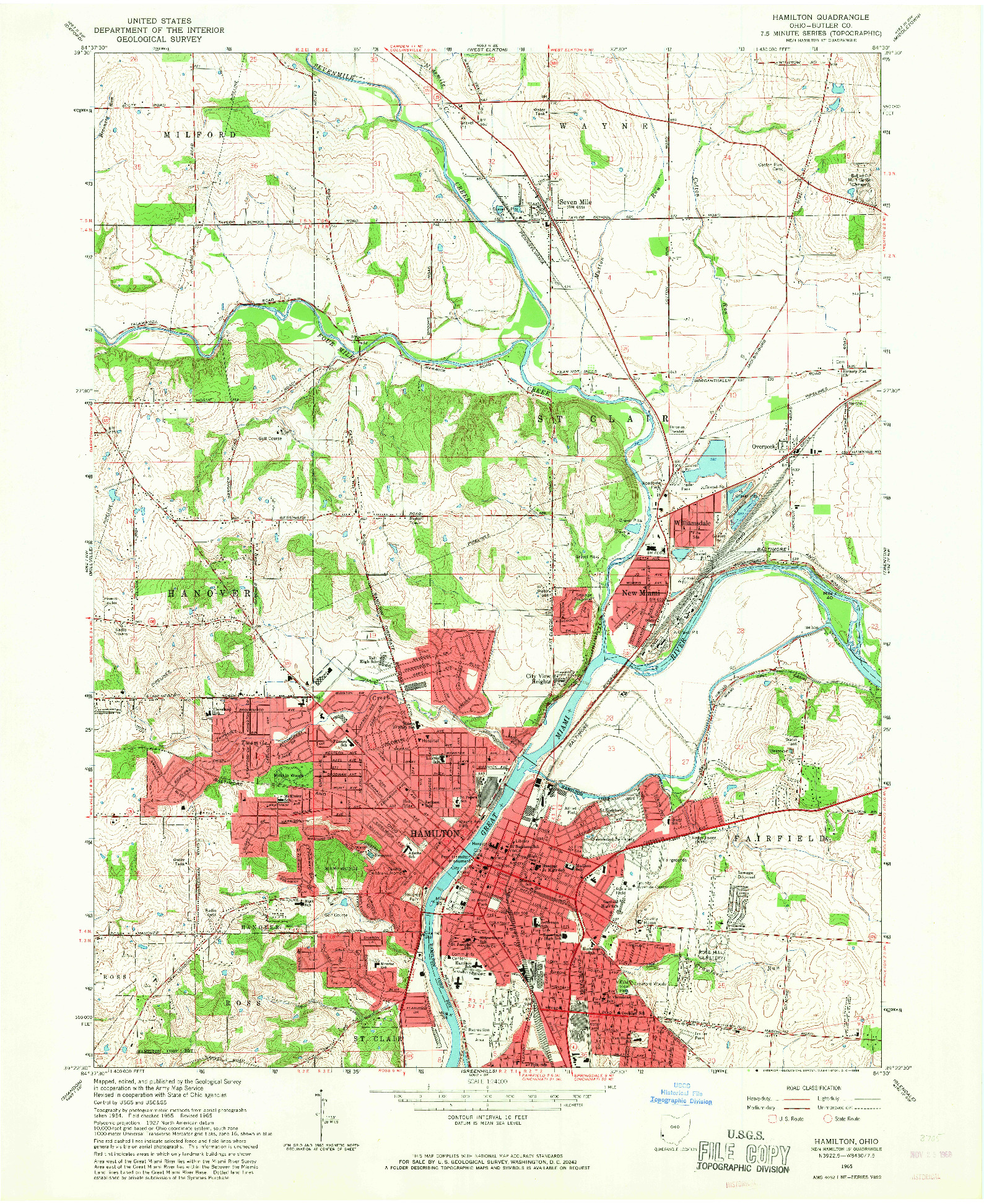 USGS 1:24000-SCALE QUADRANGLE FOR HAMILTON, OH 1965