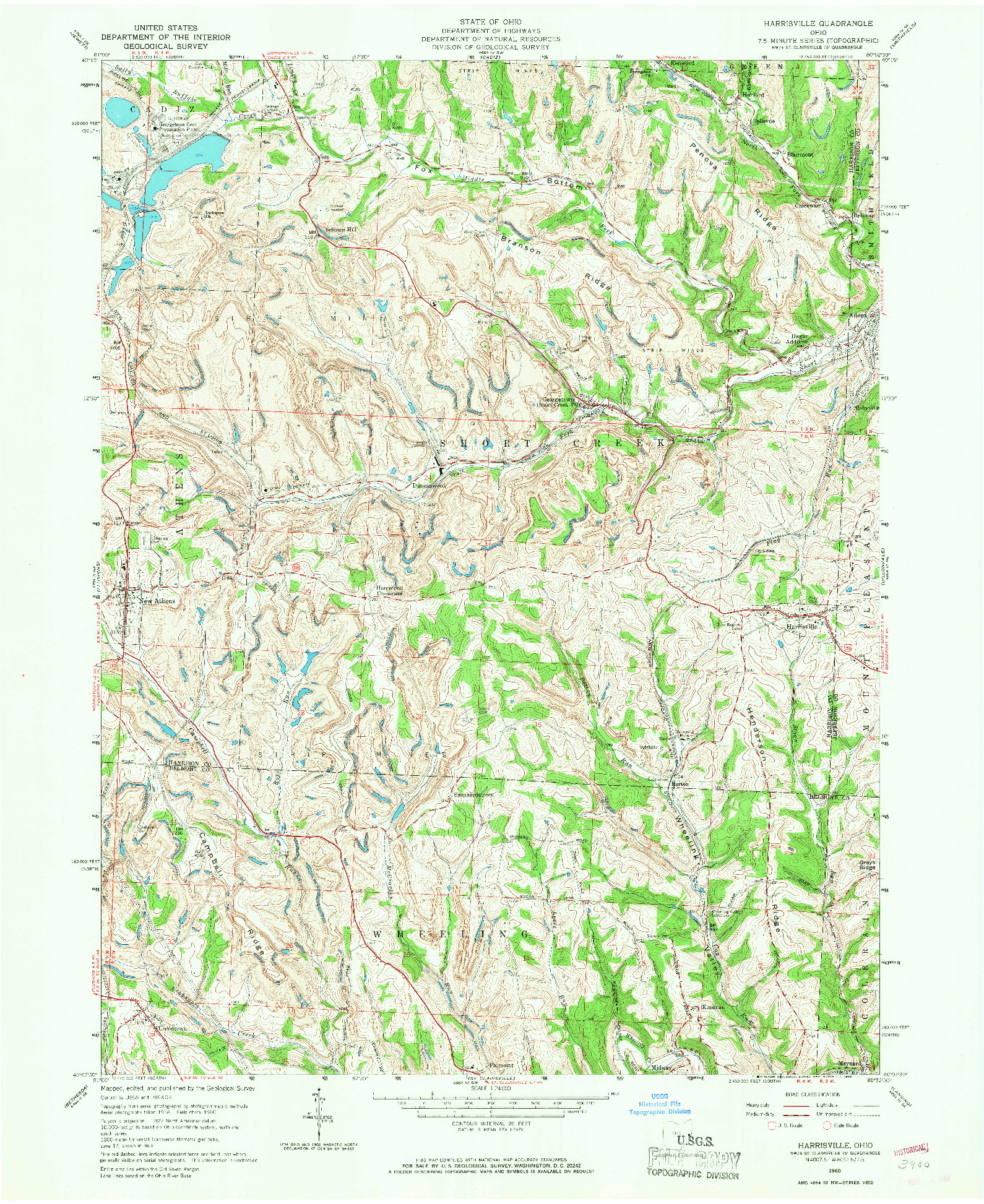 USGS 1:24000-SCALE QUADRANGLE FOR HARRISVILLE, OH 1960