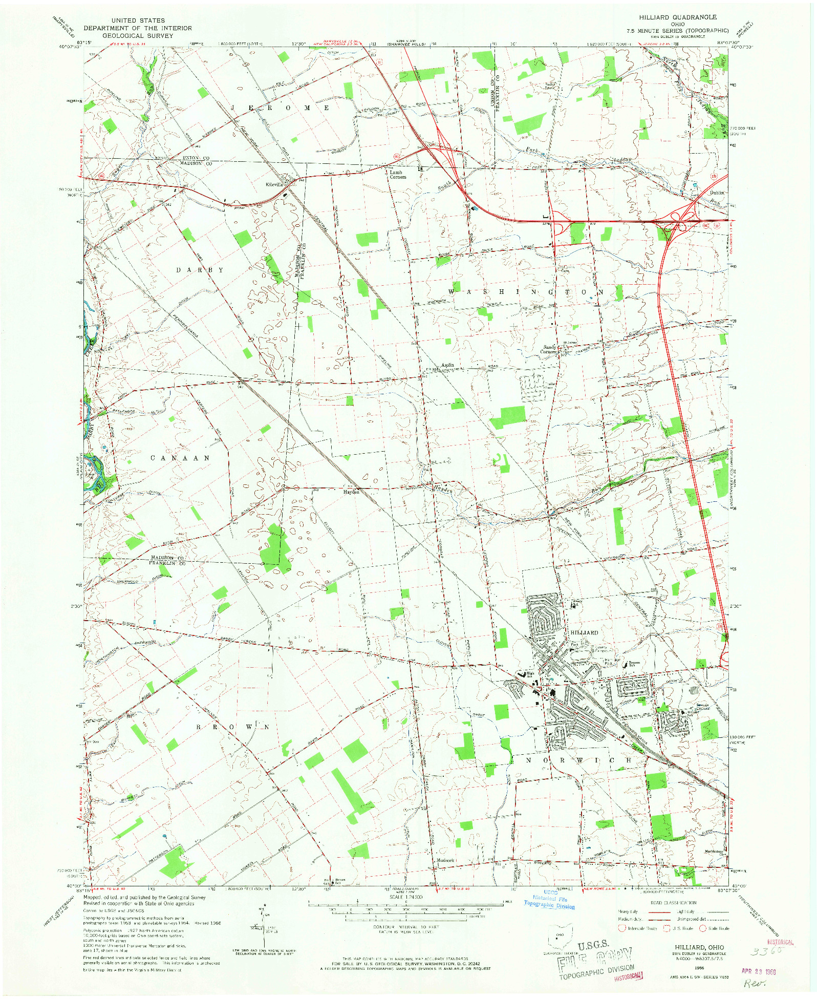 USGS 1:24000-SCALE QUADRANGLE FOR HILLIARD, OH 1966