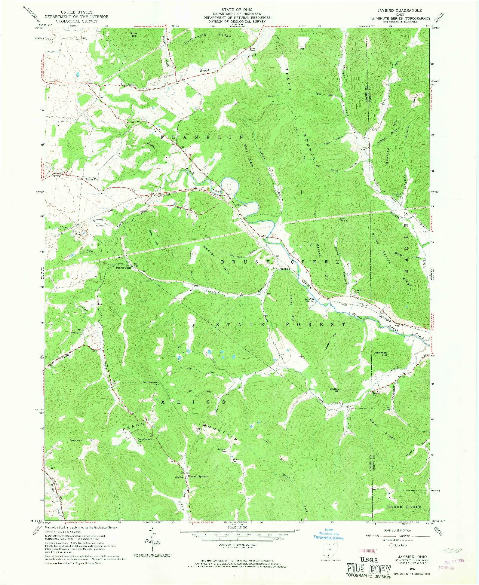 USGS 1:24000-SCALE QUADRANGLE FOR JAYBIRD, OH 1961