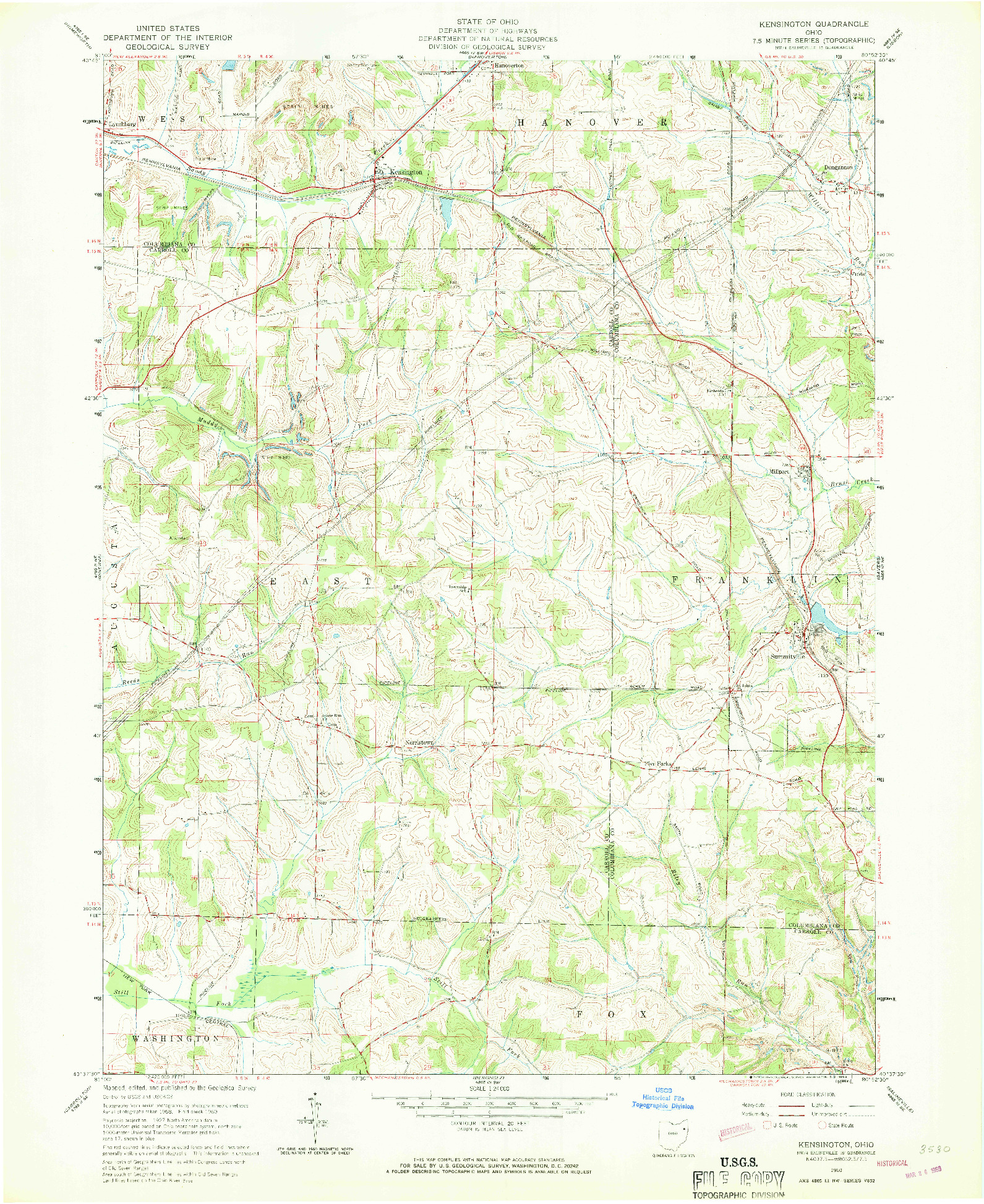 USGS 1:24000-SCALE QUADRANGLE FOR KENSINGTON, OH 1960